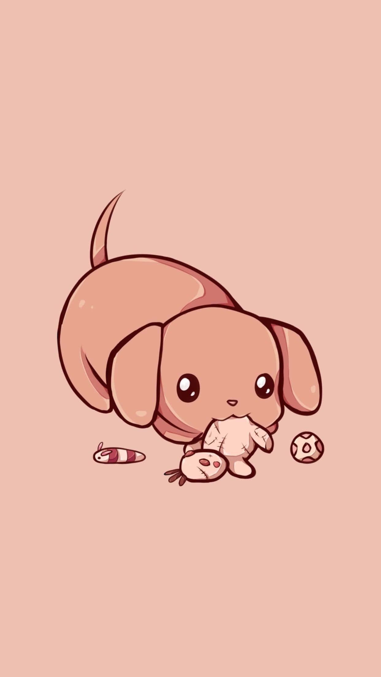 pink cartoon puppy, solid peach background, plush toy, Full HD Phone Wallpaper