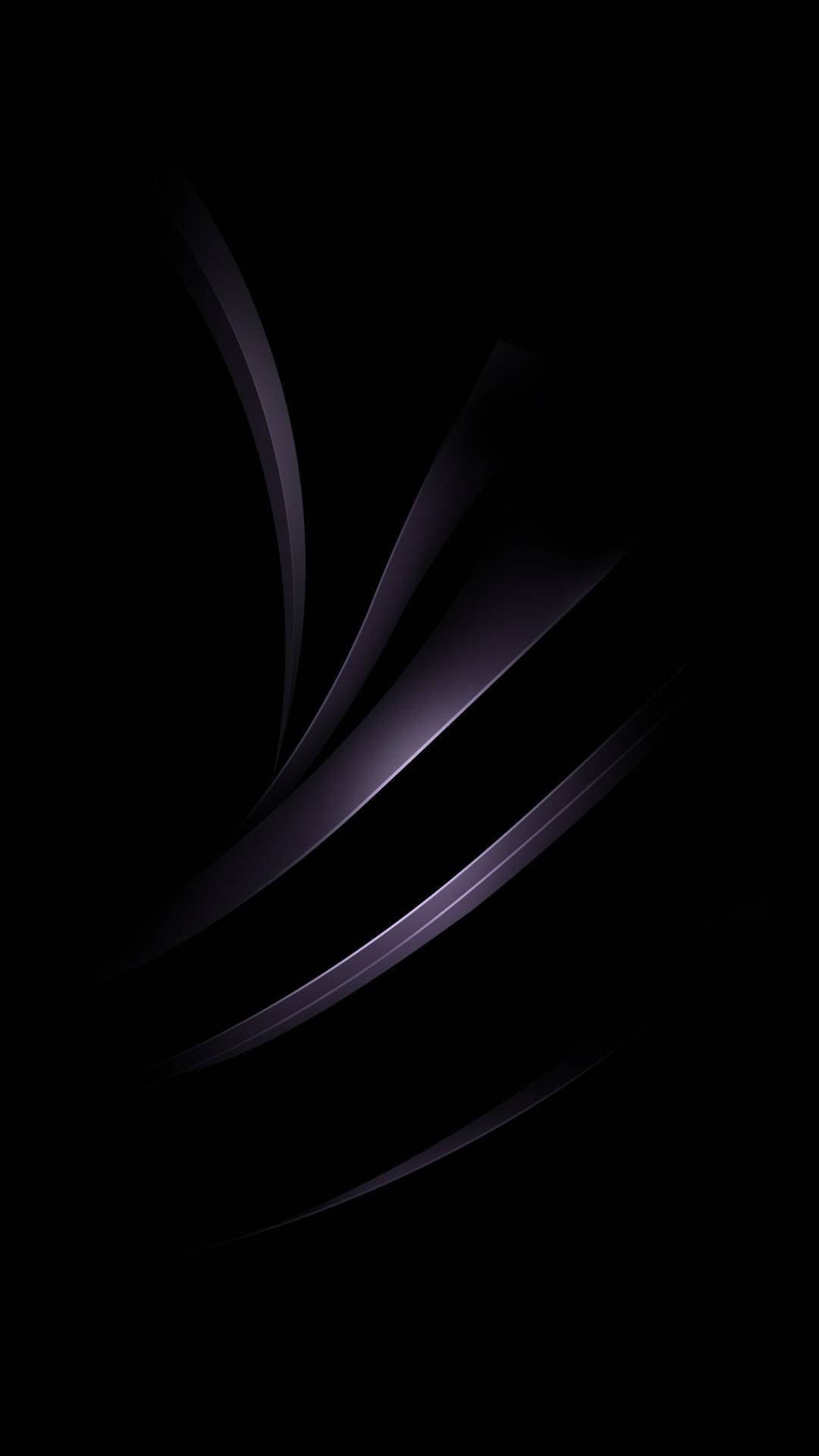 3D Abstract Curves, pure black, glowing purple ribbons, Full HD Phone Wallpaper