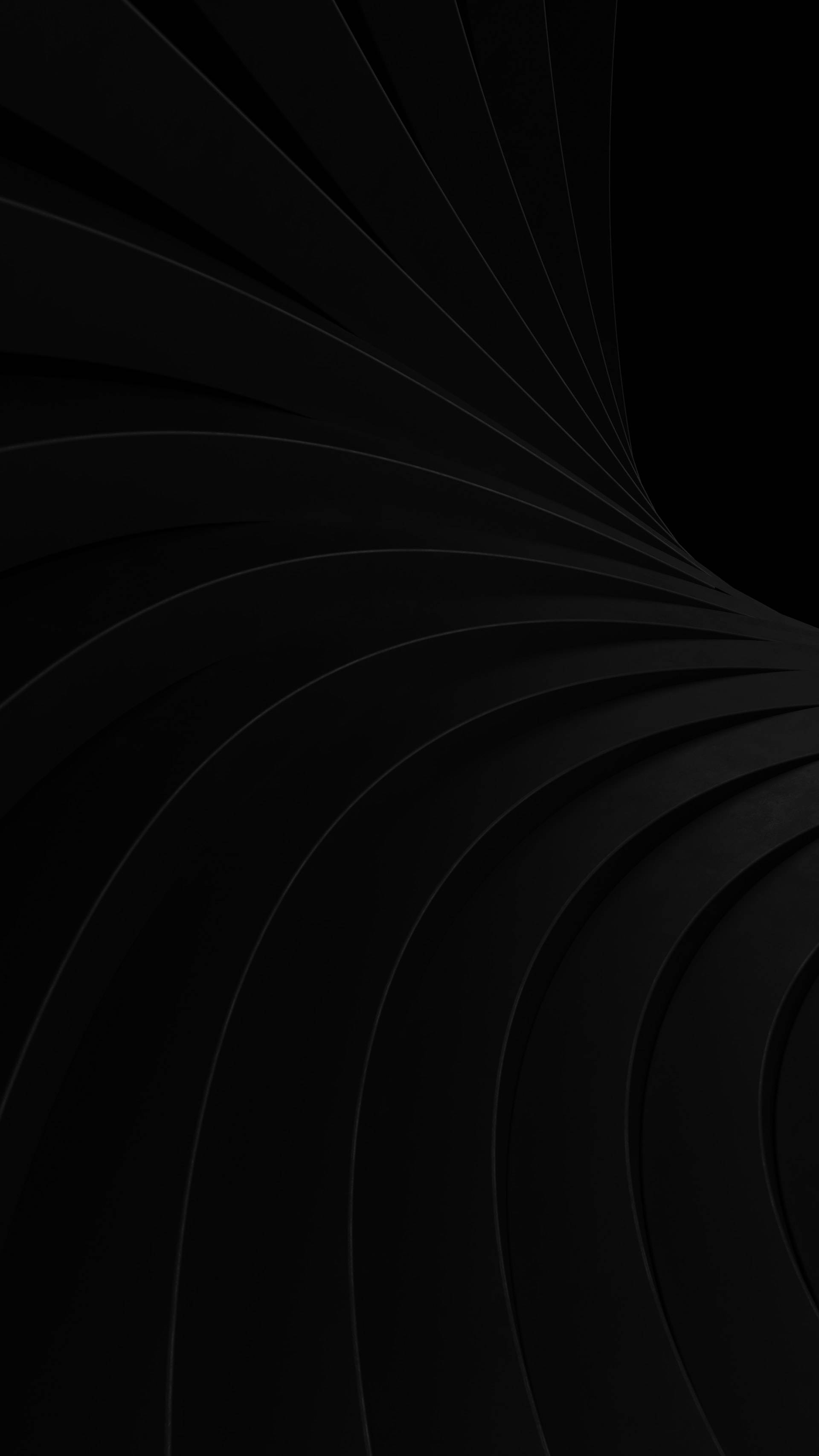 Pure Black HD Phone, curved abstract, flowing black curves, 2K Phone Wallpaper