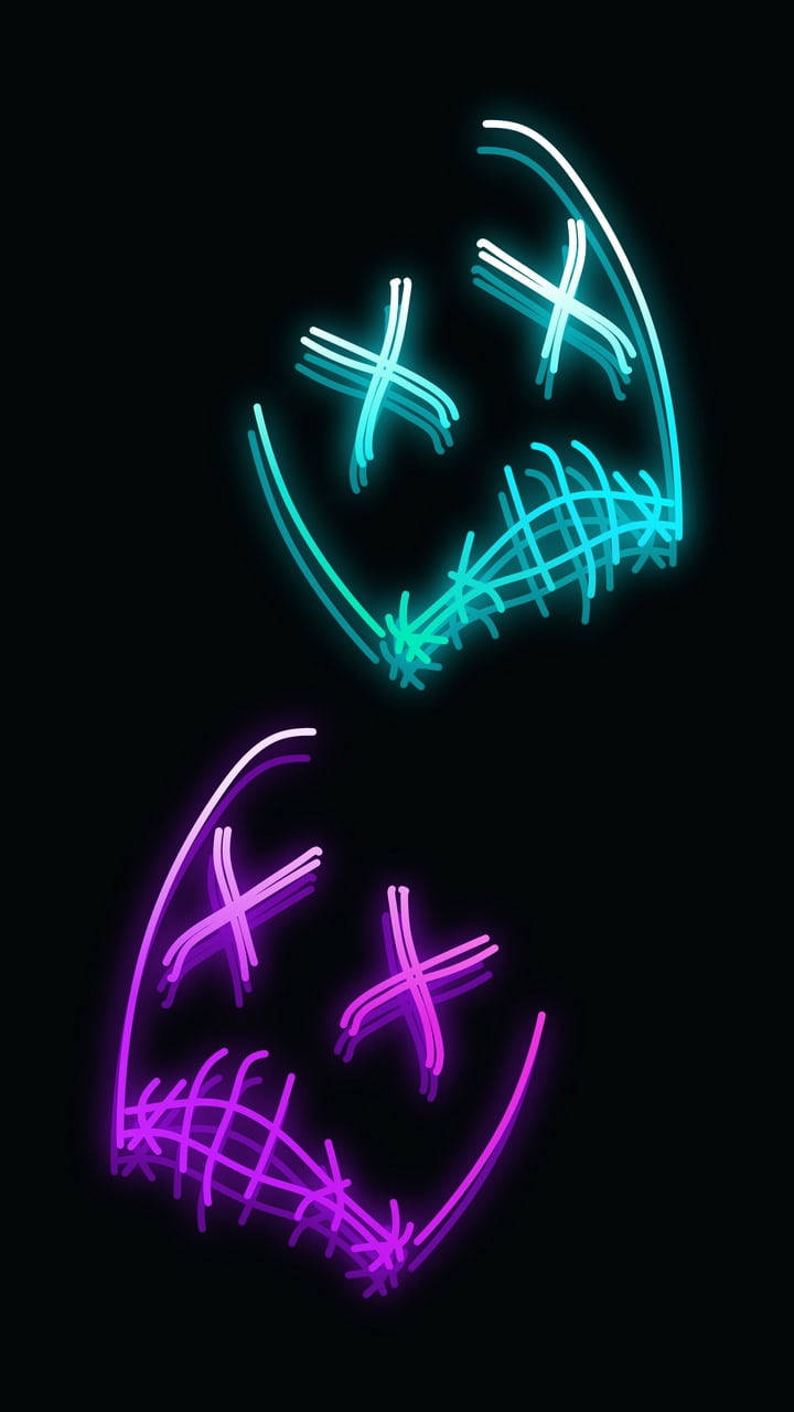 cyan purple purge mask, glowing neon masks, stitched mouths, HD Phone Wallpaper