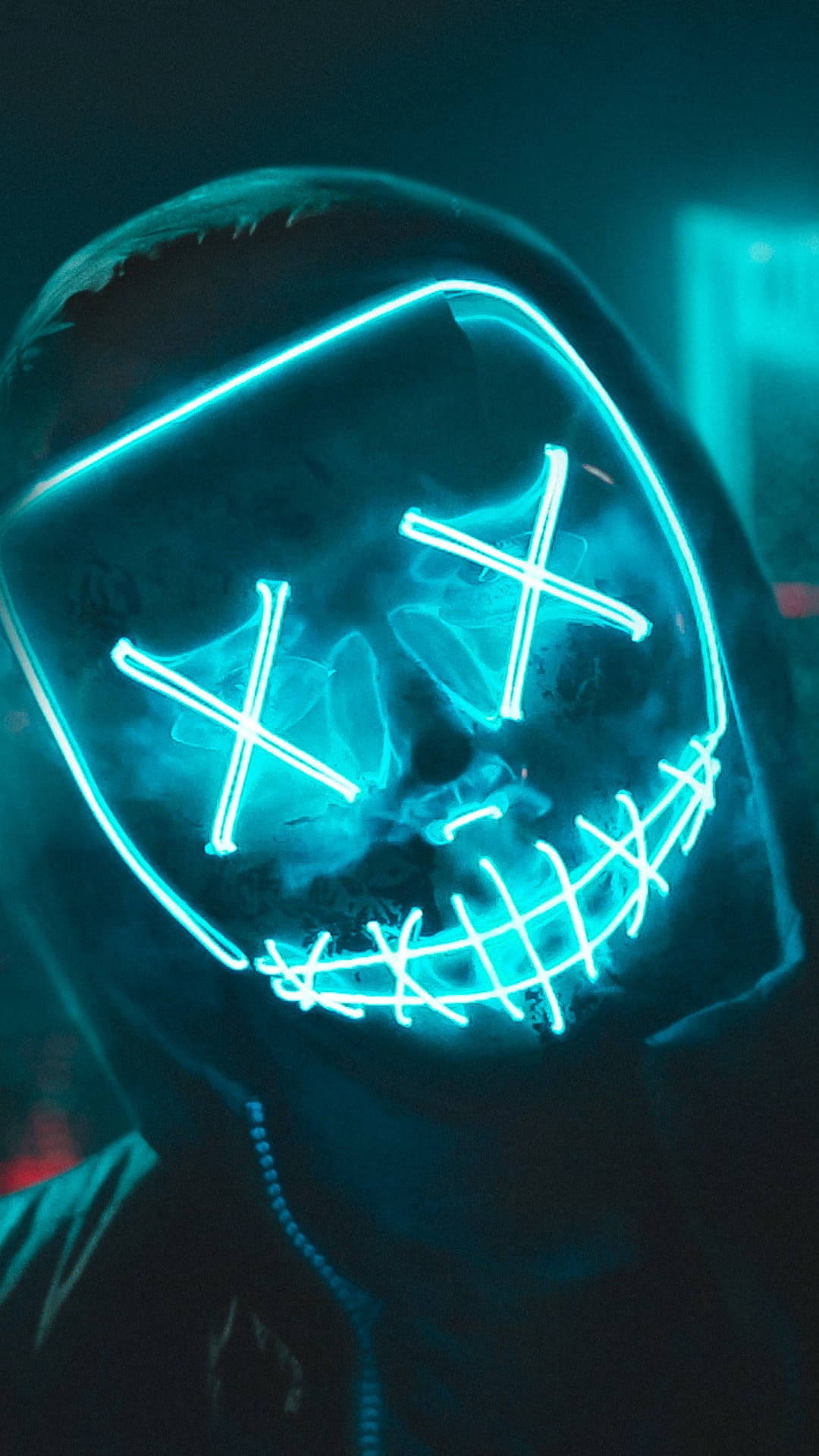 Purge Mask, neon cyan, glowing blue LED mask, Full HD Phone Wallpaper