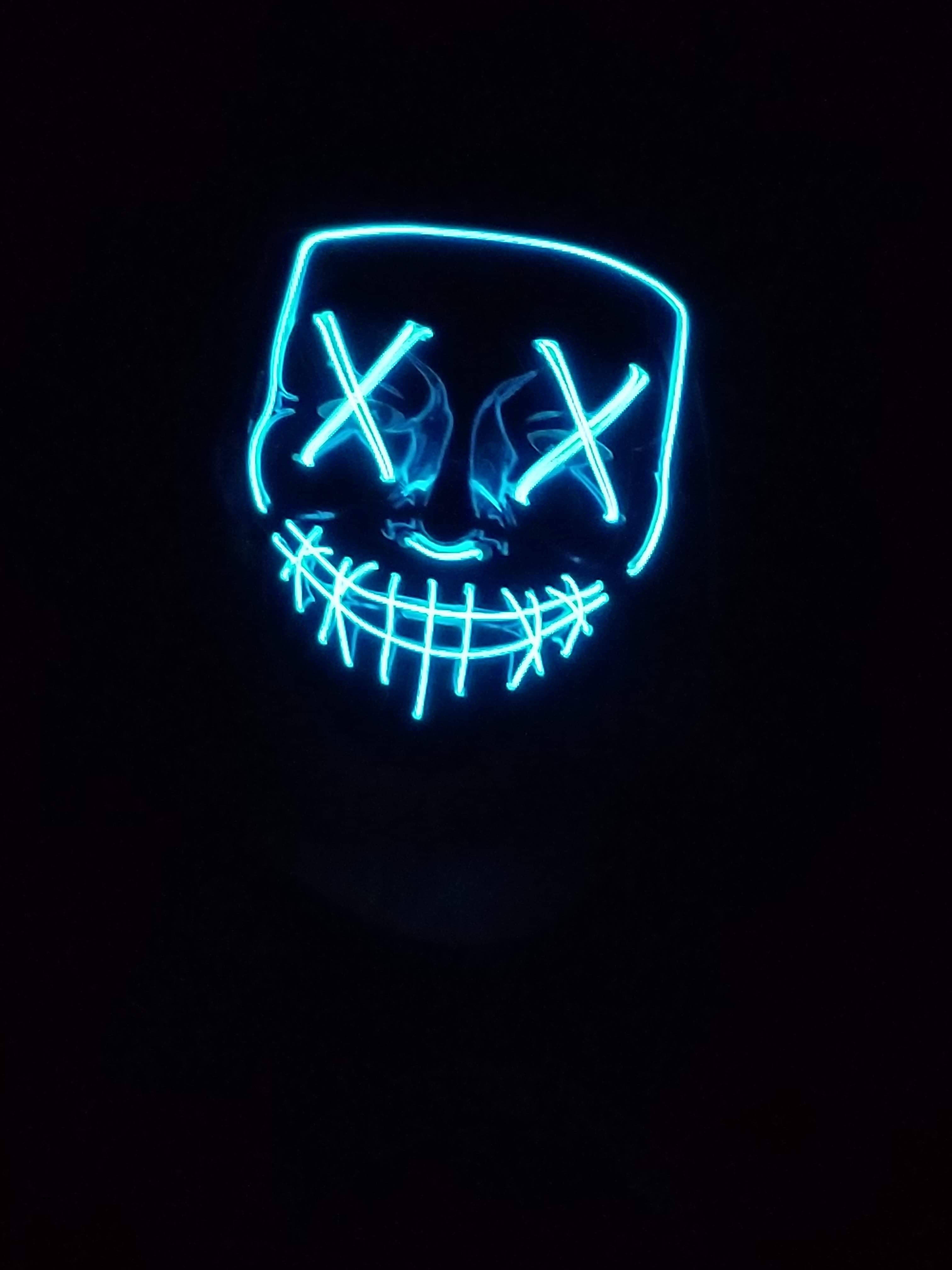 Blue Glow Purge Mask, glowing blue LED mask, X eyes, 4K Phone Wallpaper
