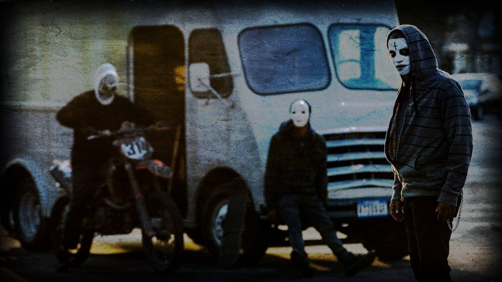 Purge Mask, scary gang, vintage van, Full HD Desktop Wallpaper