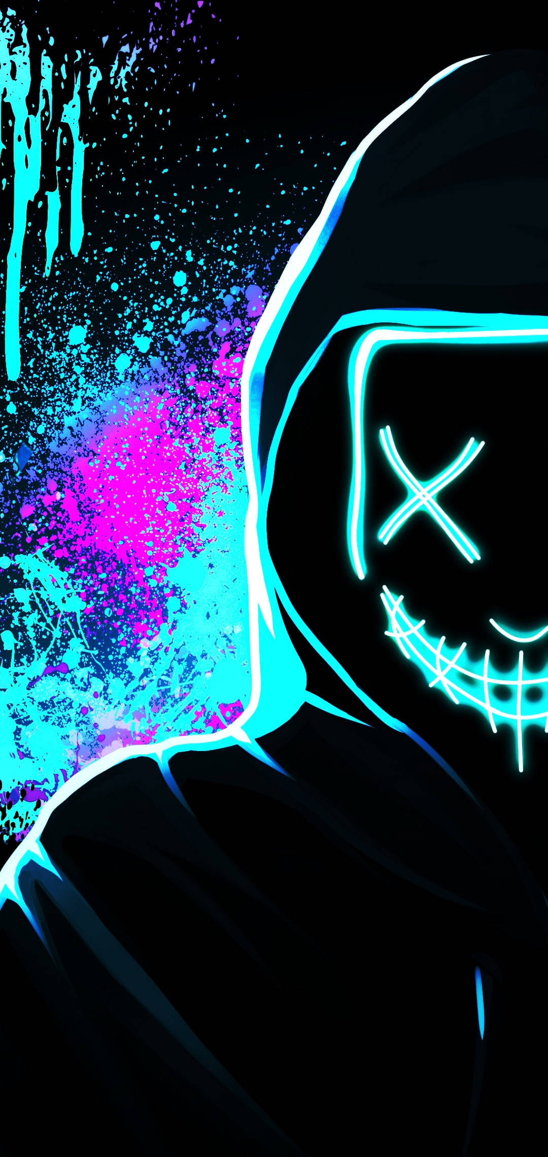Purge Mask, neon-lit, hooded figure, Full HD Phone Wallpaper