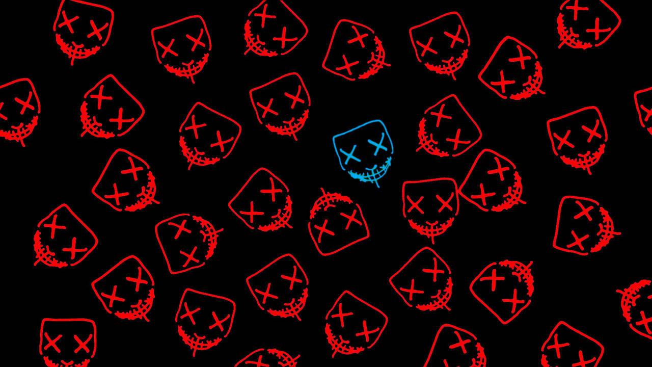 Purge Mask, blue skull, red stitched skull outlines, HD Desktop Wallpaper