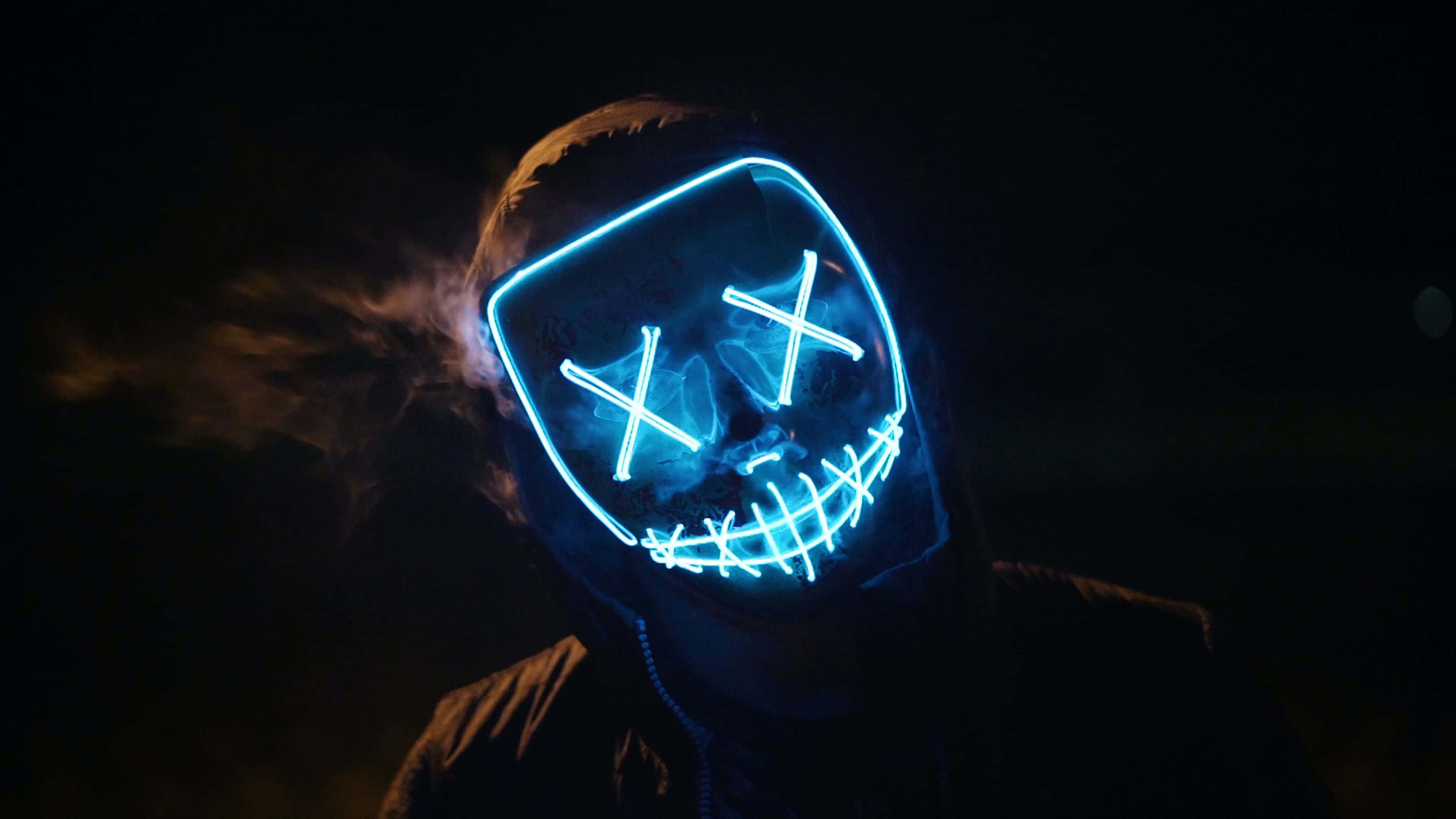 Purge Man, neon blue, LED mask, 4K Desktop Wallpaper