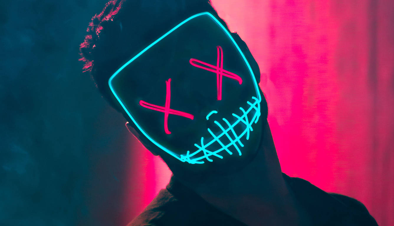blue red neon purge mask, glowing neon mask, stitched mouth, HD Desktop Wallpaper