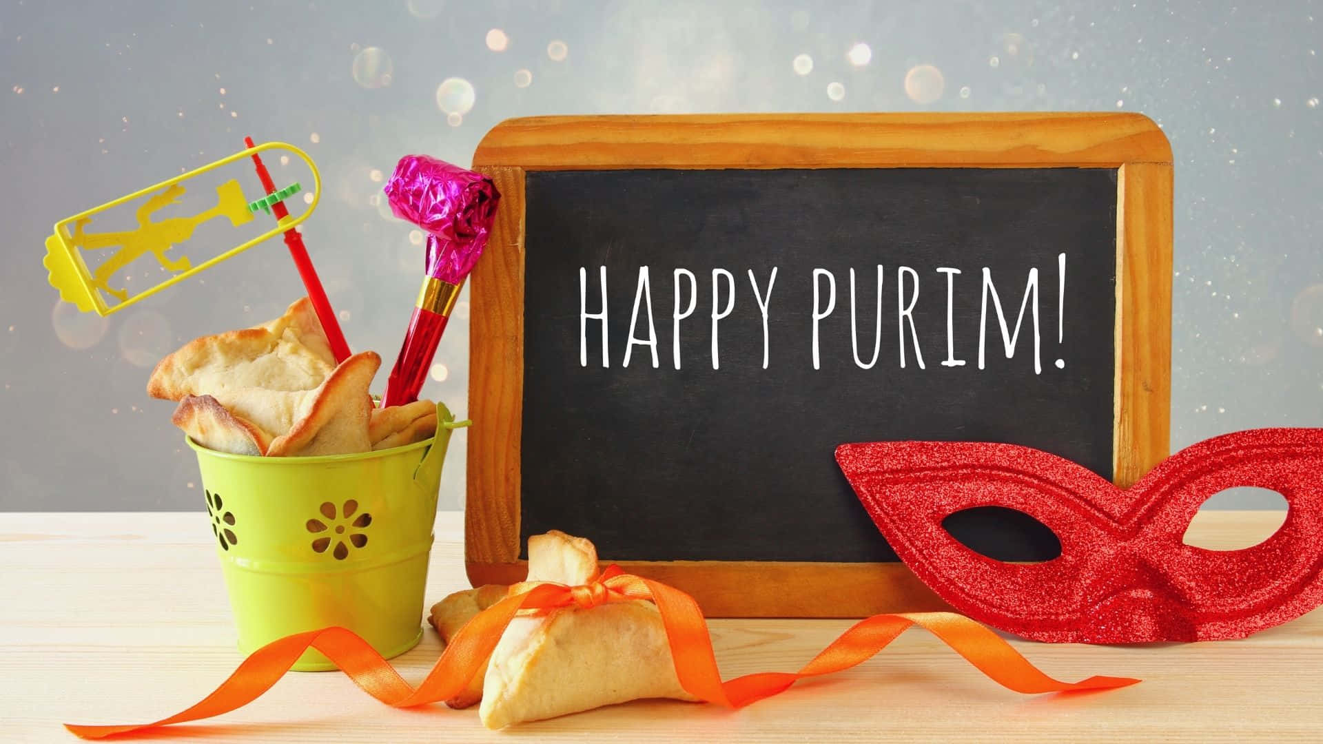 Purim, hamantaschen, glittery red mask, Full HD Desktop Wallpaper