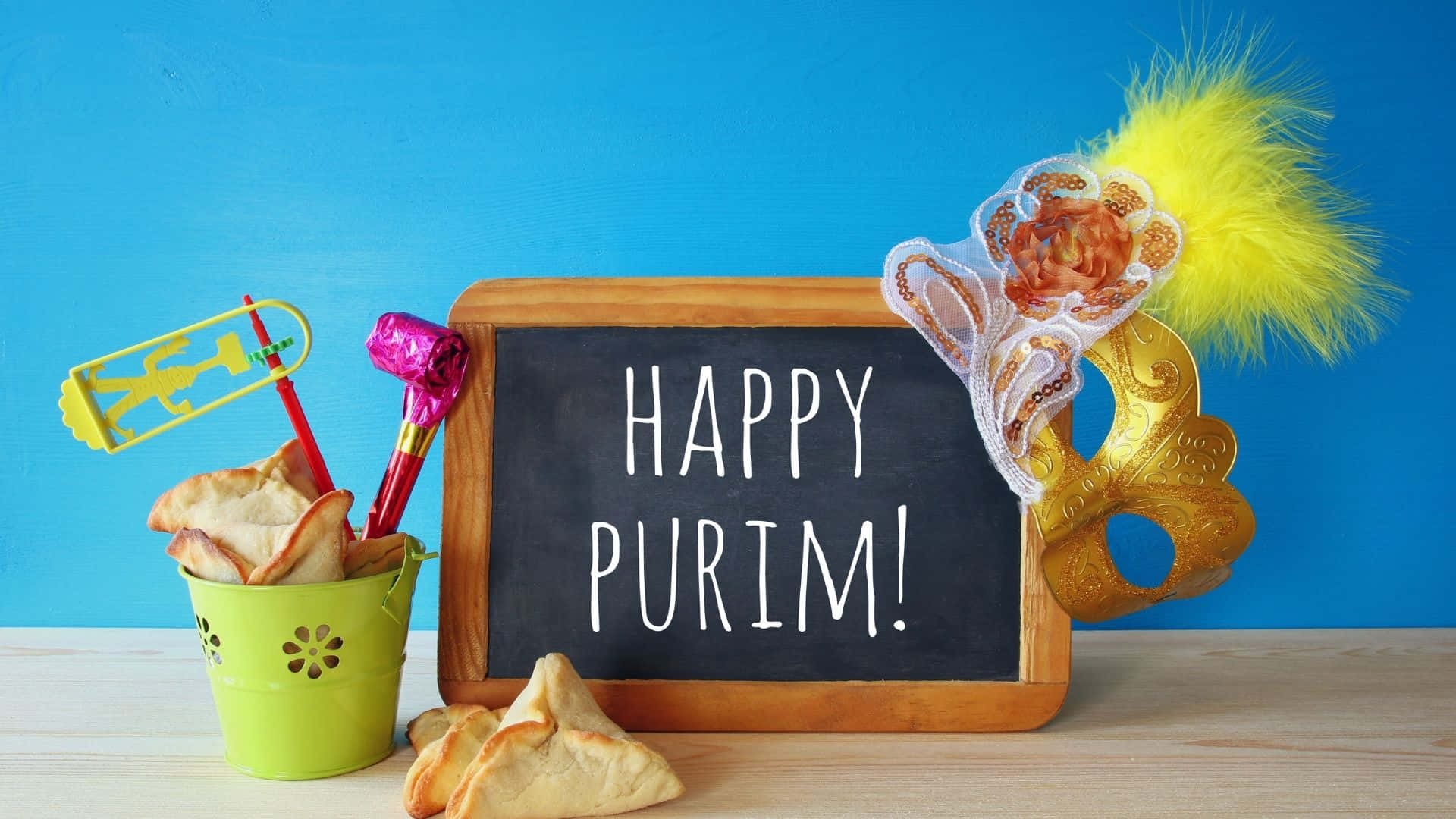 Purim, chalkboard sign, hamantaschen cookies, Full HD Desktop Wallpaper