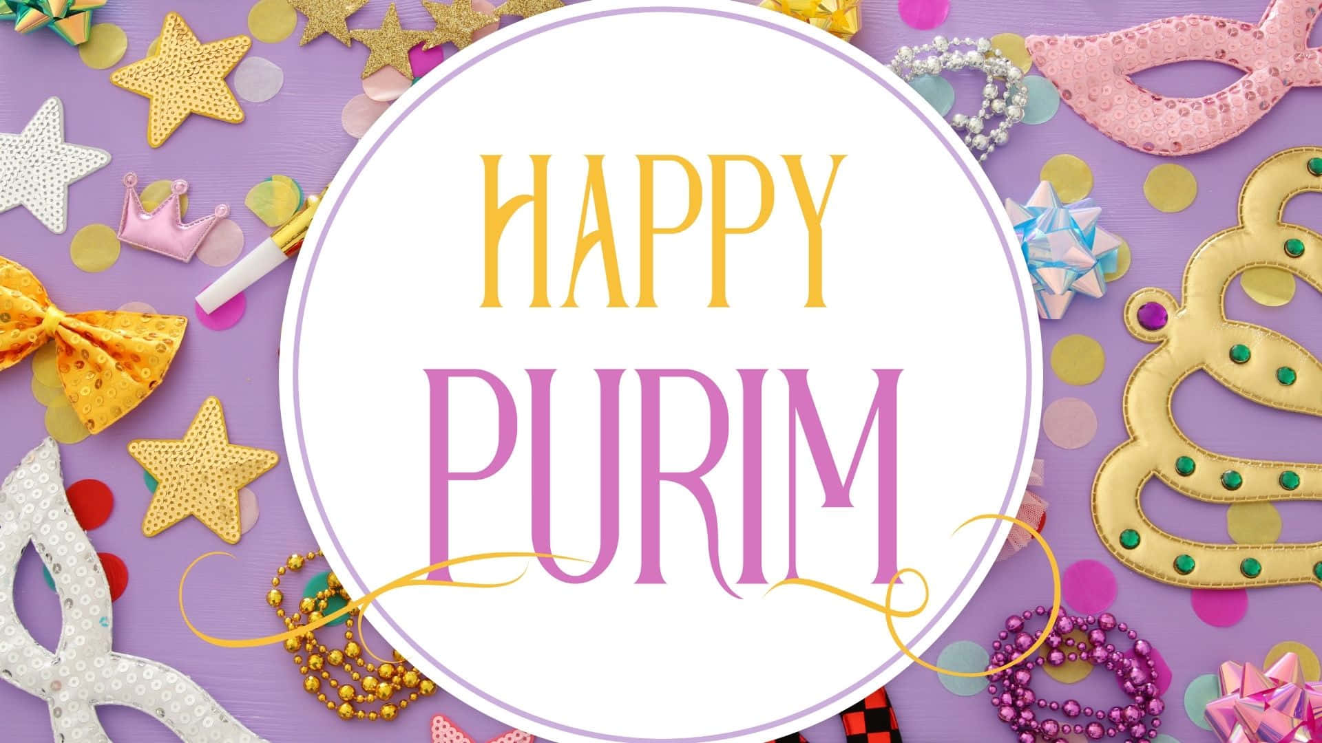 Purim, purple background, gold stars, Full HD Desktop Wallpaper