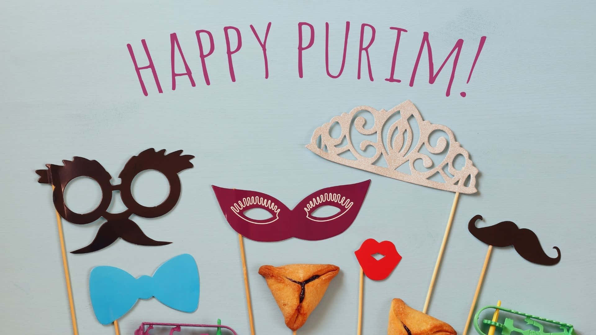 Purim, masks, mustaches, Full HD Desktop Wallpaper