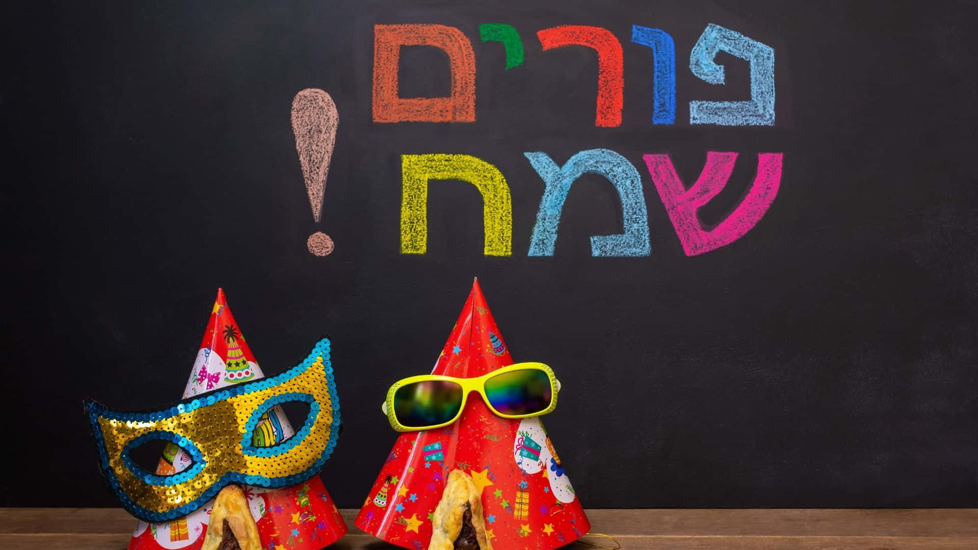 Purim, party hats, glitter mask, Full HD Desktop Wallpaper