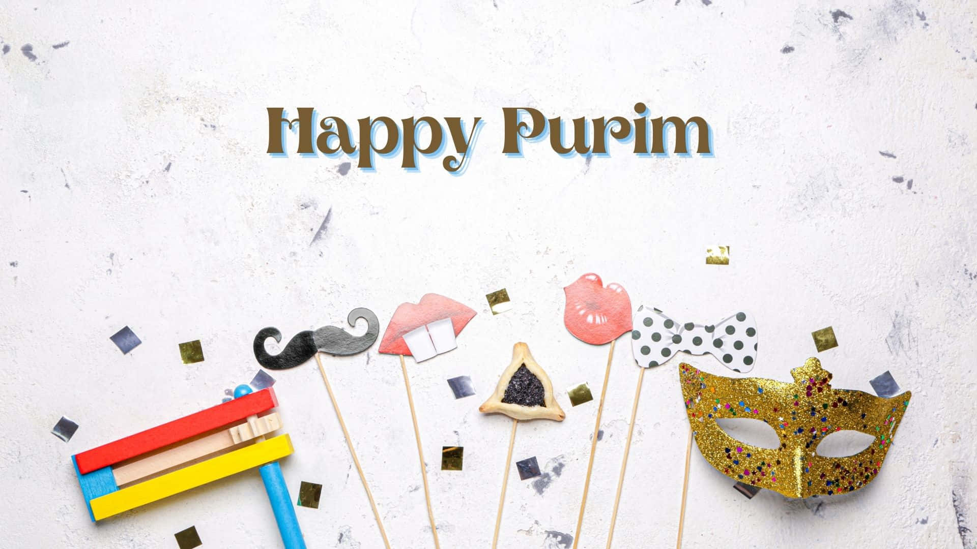 Purim, golden mask, mustache lips, Full HD Desktop Wallpaper