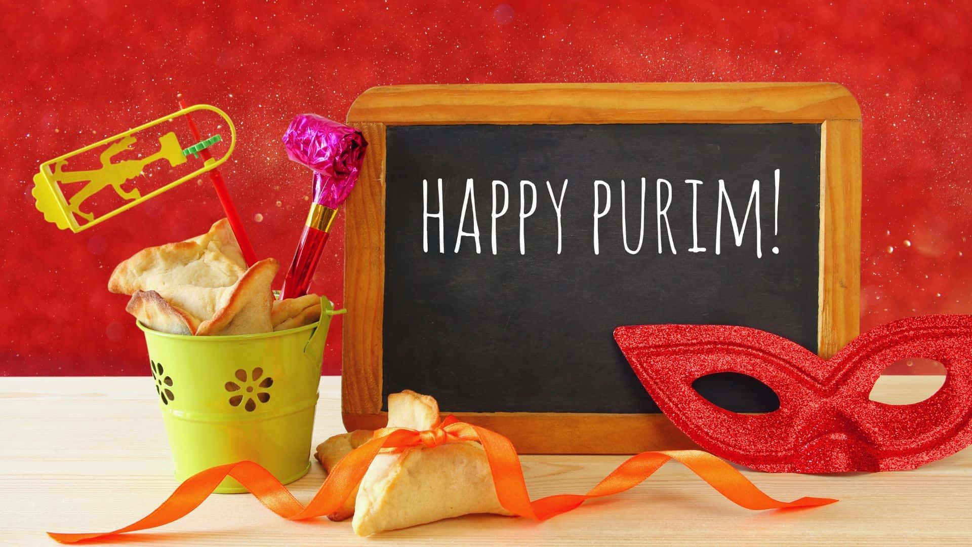 Purim, hamantaschen, glittery red mask, Full HD Desktop Wallpaper