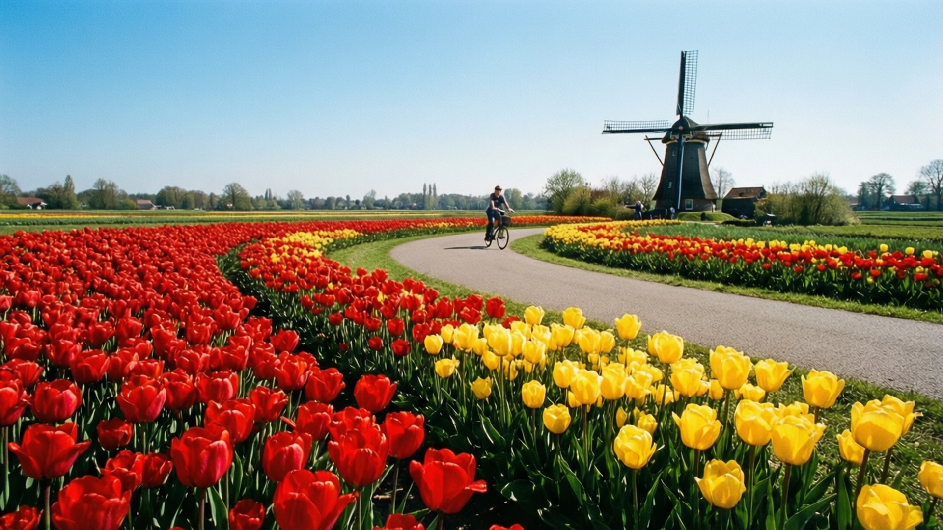 Purmerend, tulips, windmill, Full HD Desktop Wallpaper