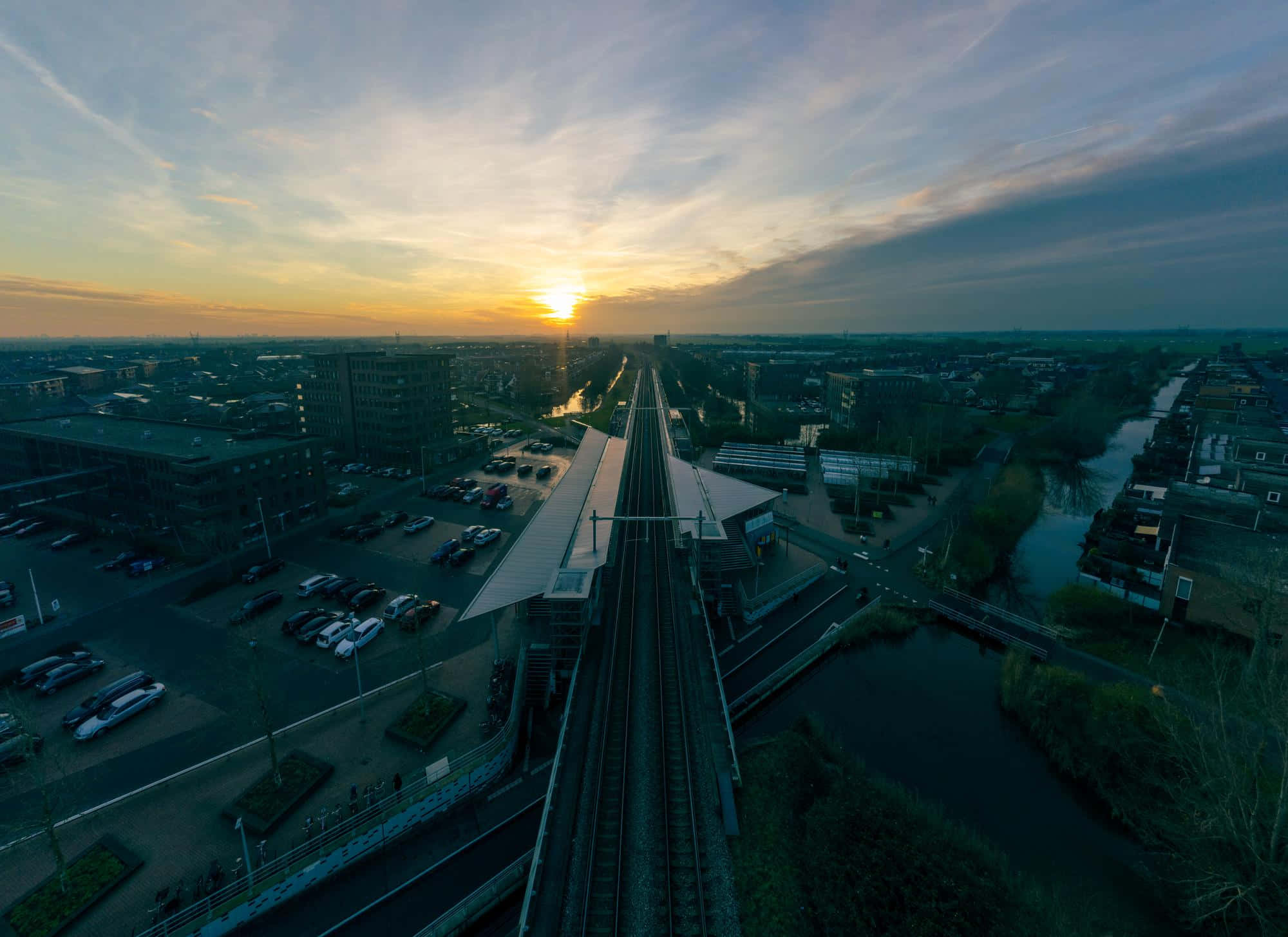 Purmerend, sunset, train tracks, Full HD Desktop Wallpaper