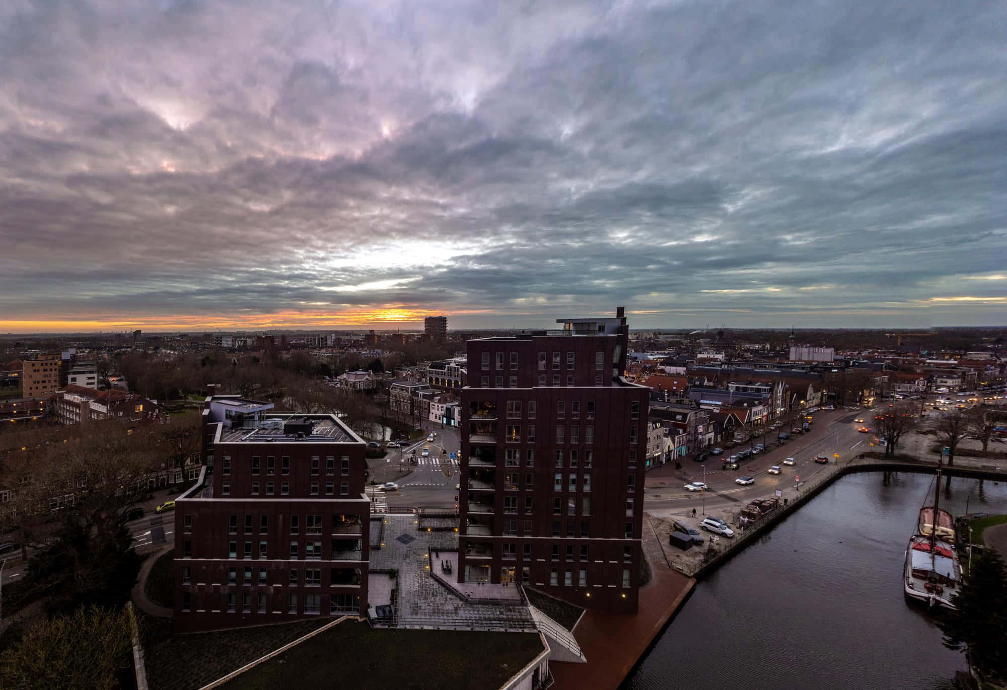 Purmerend, sunset, canal, Full HD Desktop Wallpaper