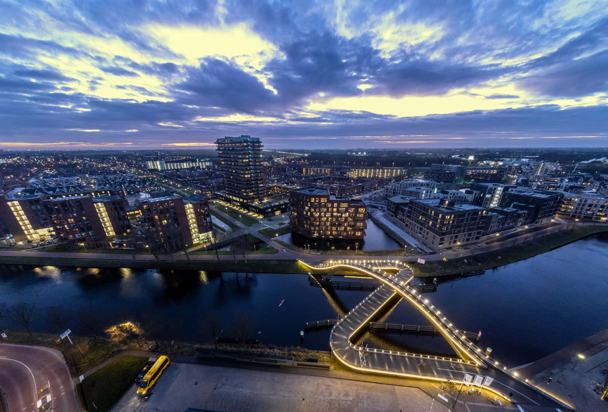 Purmerend, twilight, cityscape, Full HD Desktop Wallpaper