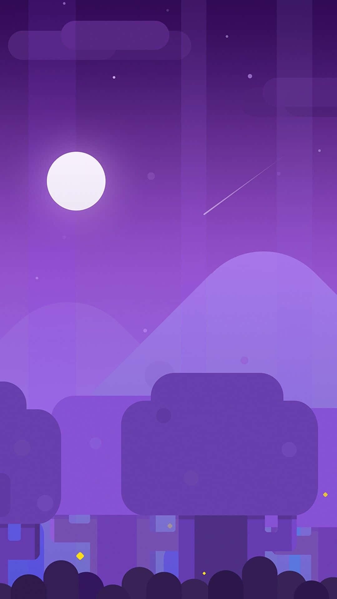 minimalist purple, full moon, shooting star, Full HD Phone Wallpaper