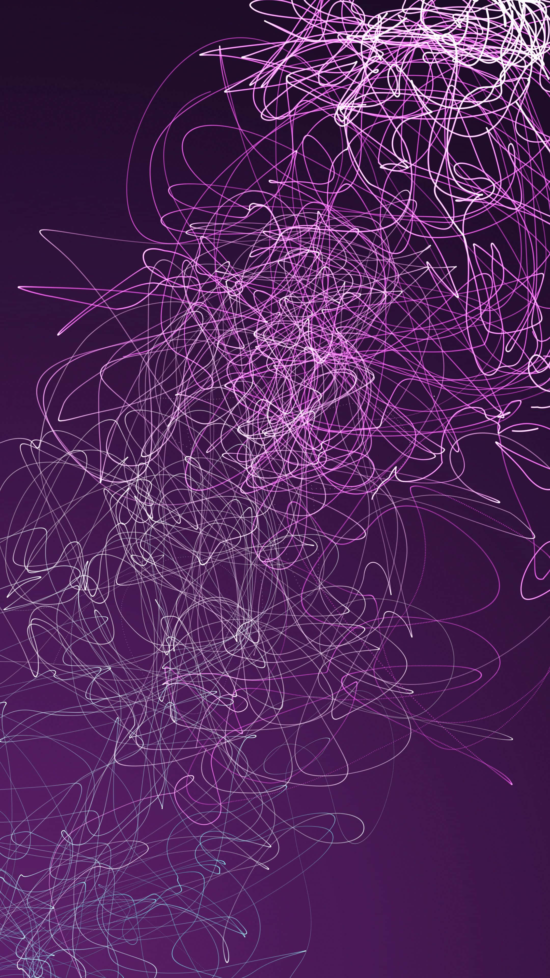 abstract purple scribbles, glowing white, purple lines, 4K Phone Wallpaper