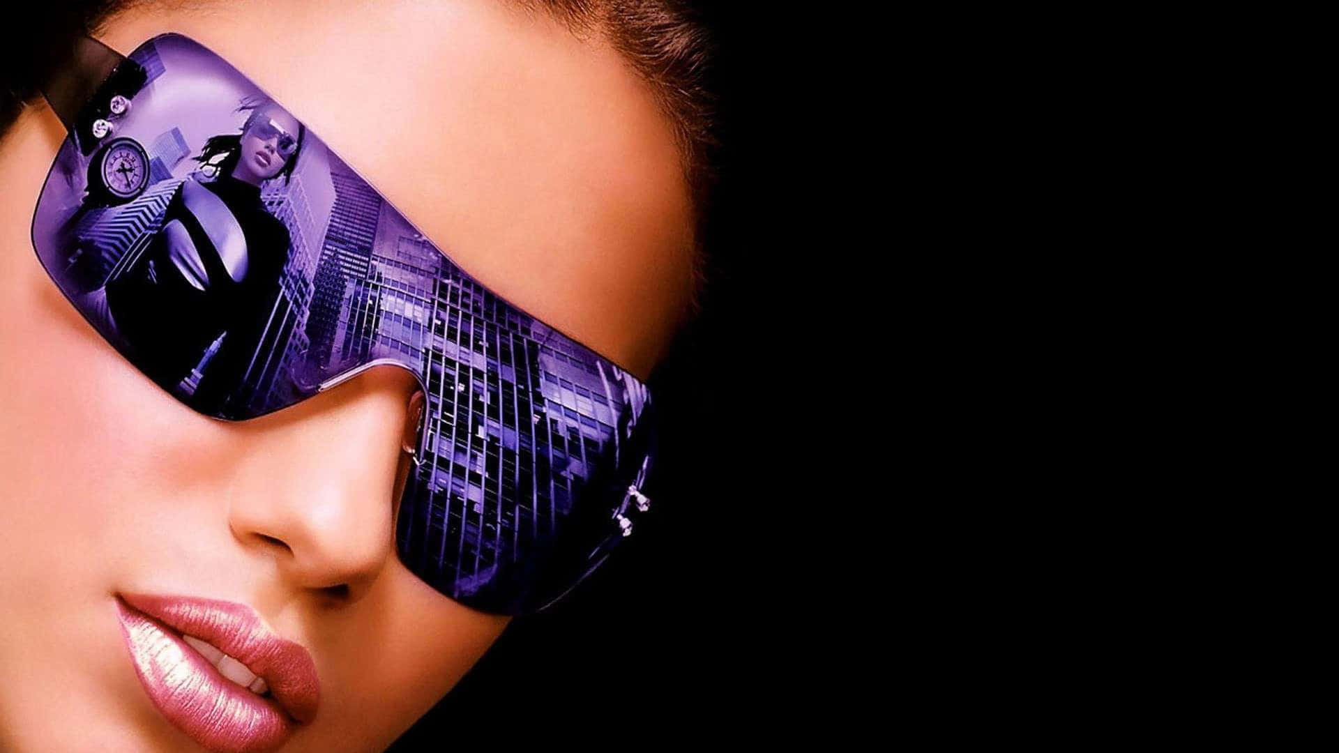purple accessories, oversized purple sunglasses, futuristic cityscape, Full HD Desktop Wallpaper
