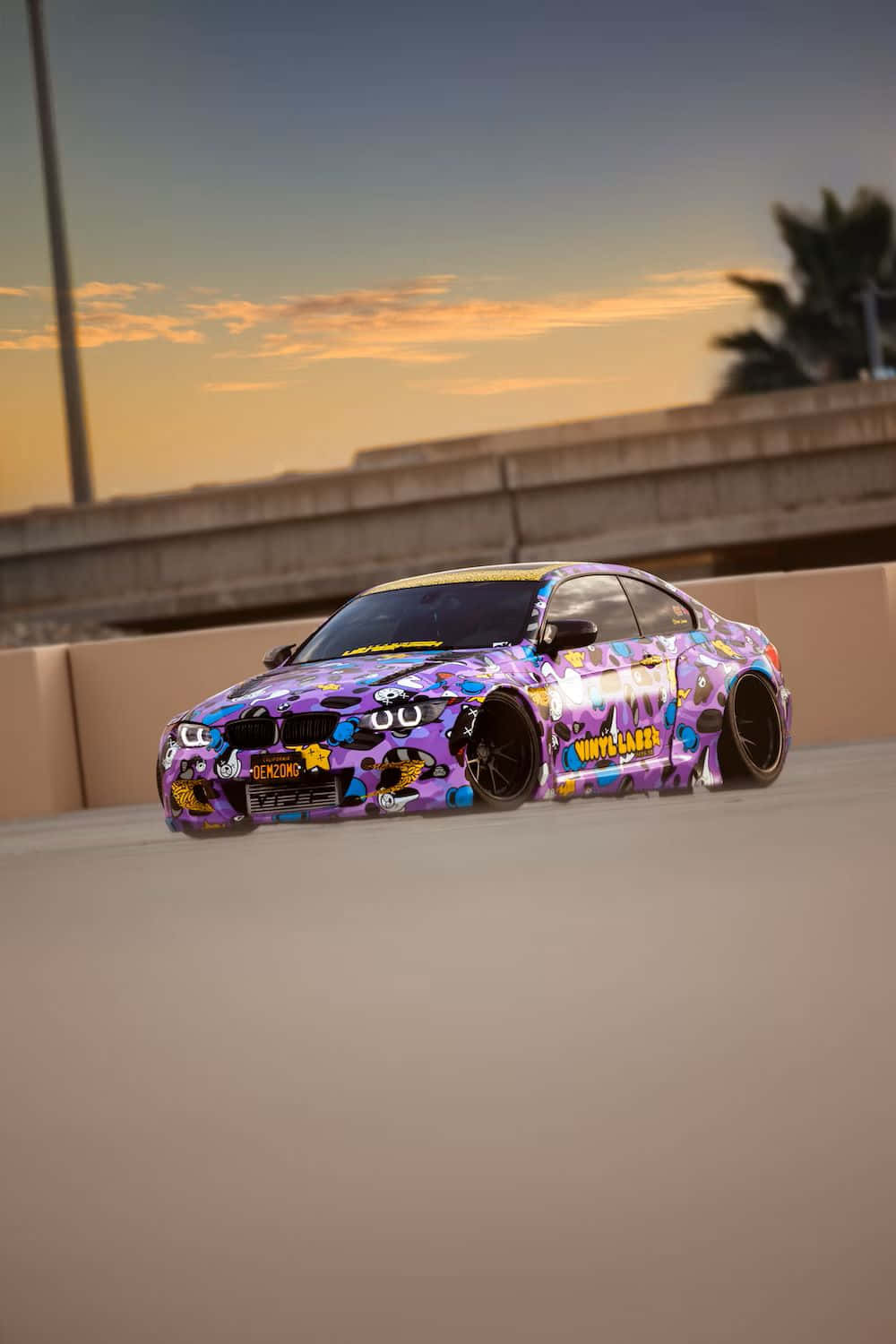 purple sports car, sunset, drift car, HD Phone Wallpaper