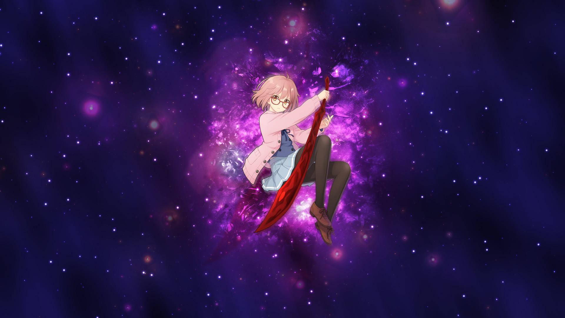pink-haired anime girl, glasses, cosmic purple nebula, Full HD Desktop Wallpaper