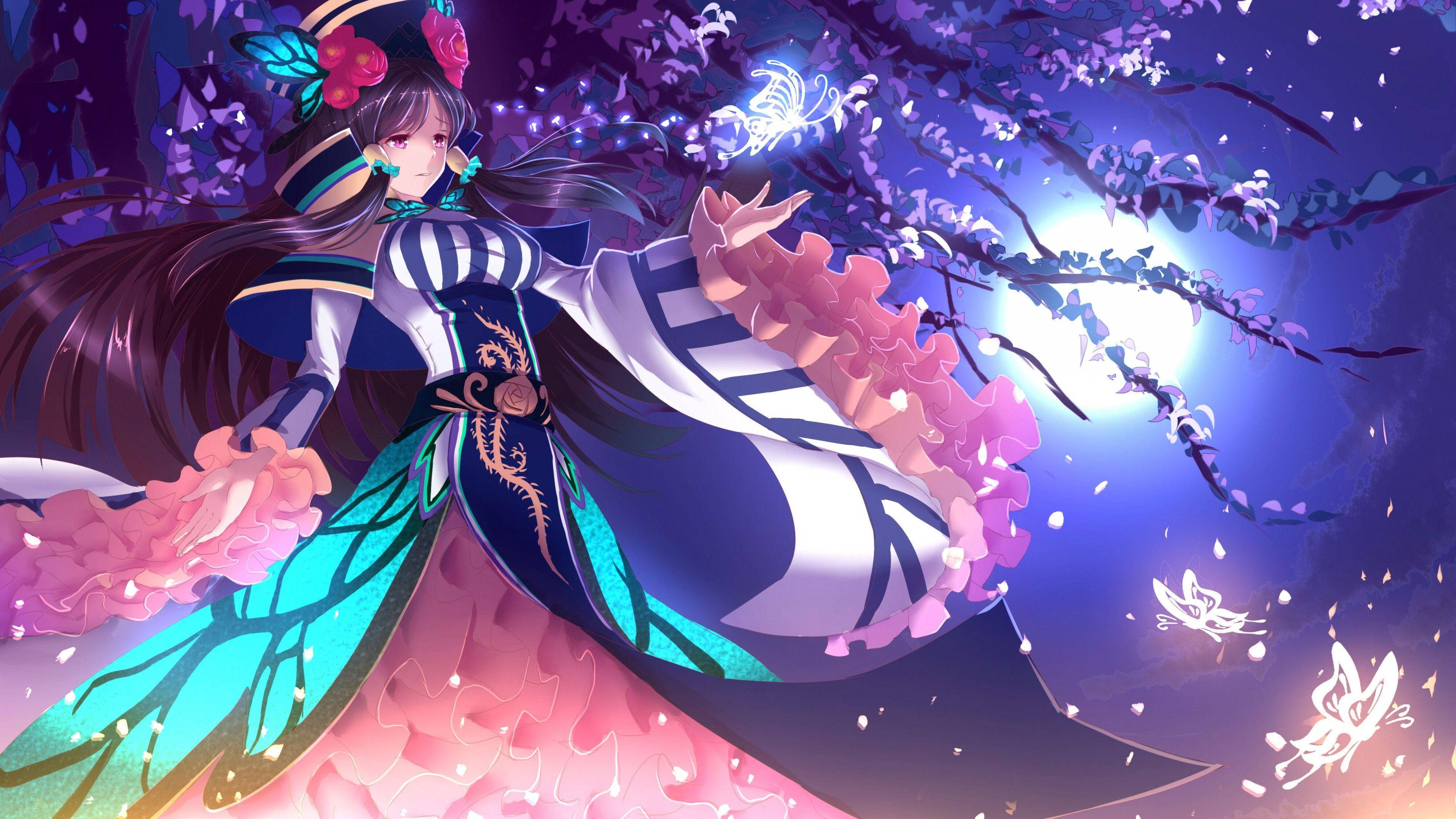 Purple Aesthetic Anime, anime girl, blue and pink kimono, 4K Desktop Wallpaper