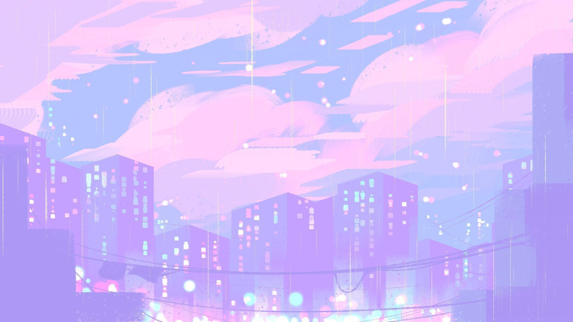 purple aesthetic anime, dusk, glowing windows, Full HD Desktop Wallpaper