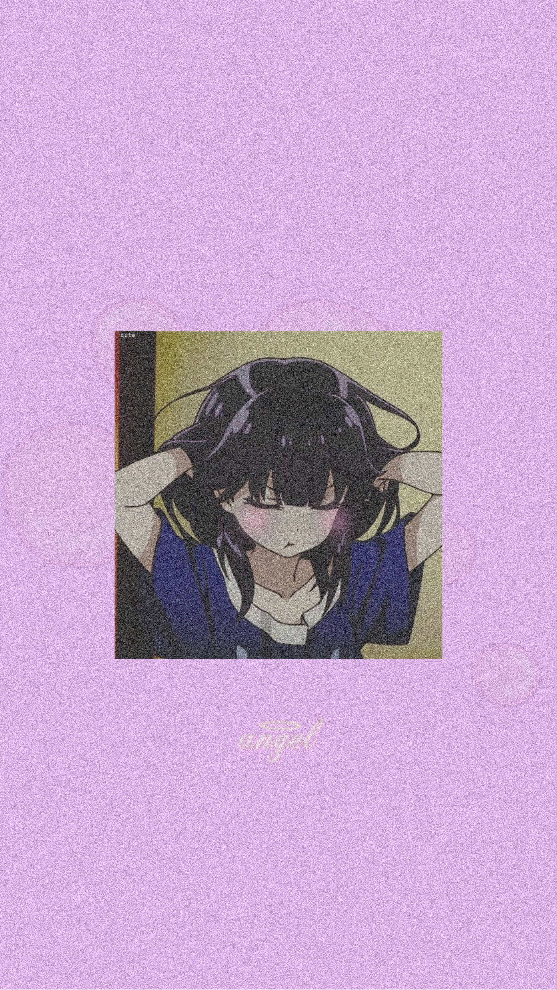 anime girl, dark hair, blue top, 2K Phone Wallpaper