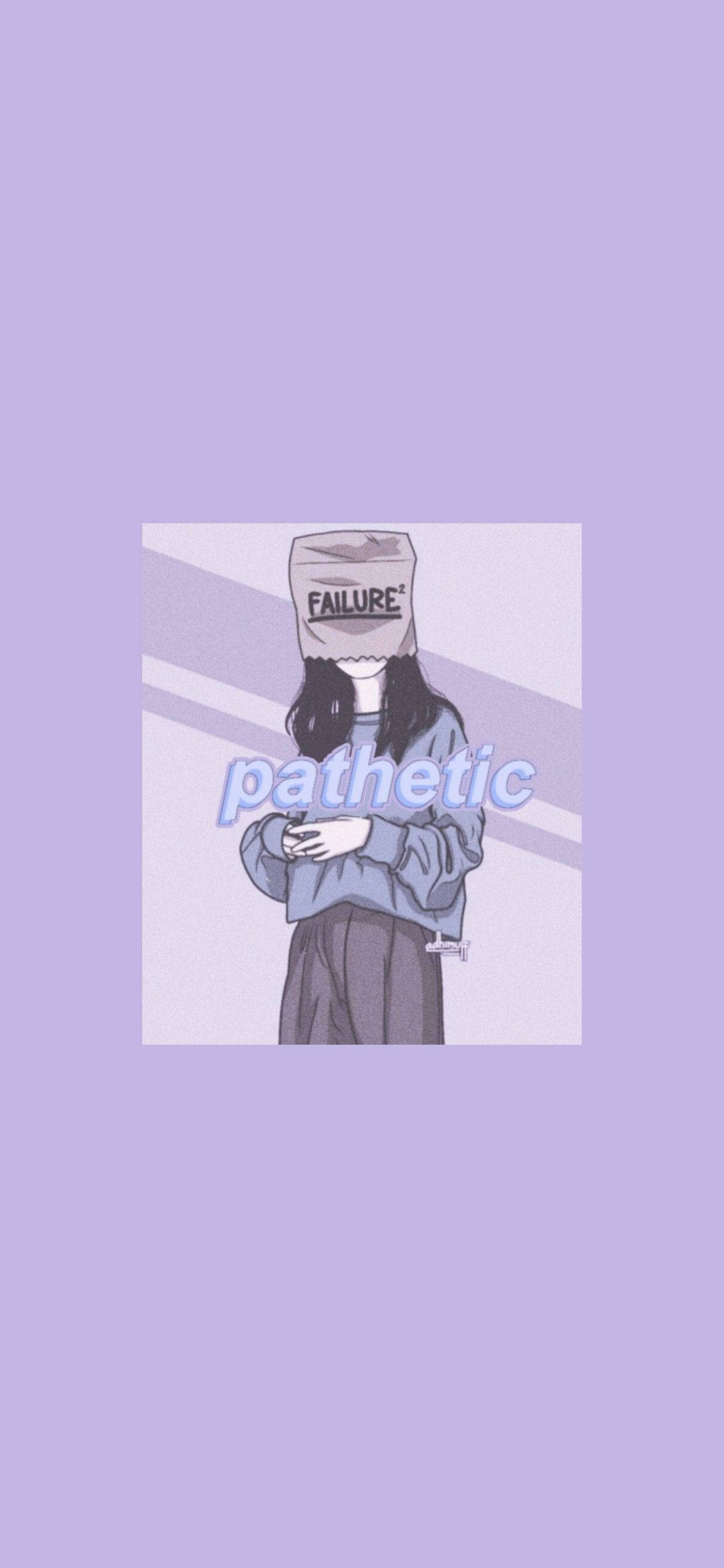 lovely purple anime aesthetic, long dark hair, bag labeled failure, Full HD Phone Wallpaper