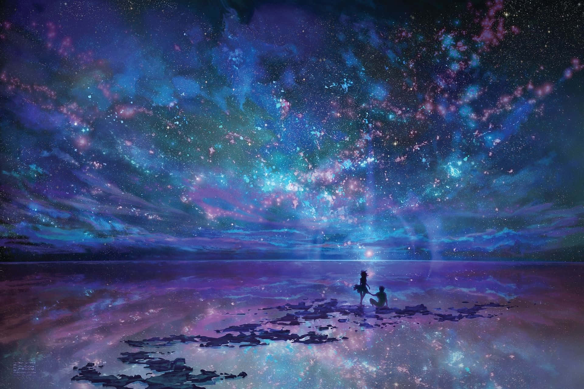 cosmic shore, swirling galaxy, blues purples and pinks, Full HD Desktop Wallpaper