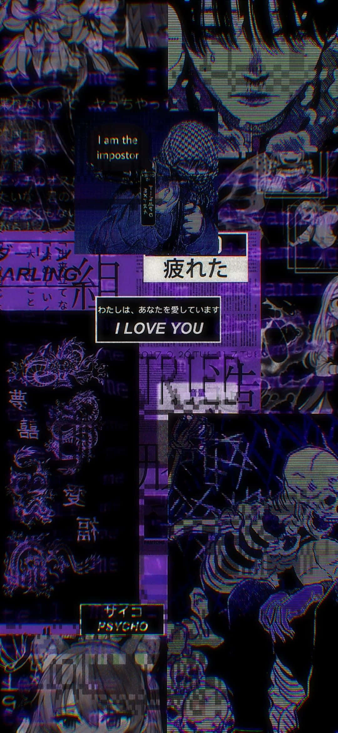 dark purple anime aesthetic collage, deep purples, blues, Full HD Phone Wallpaper