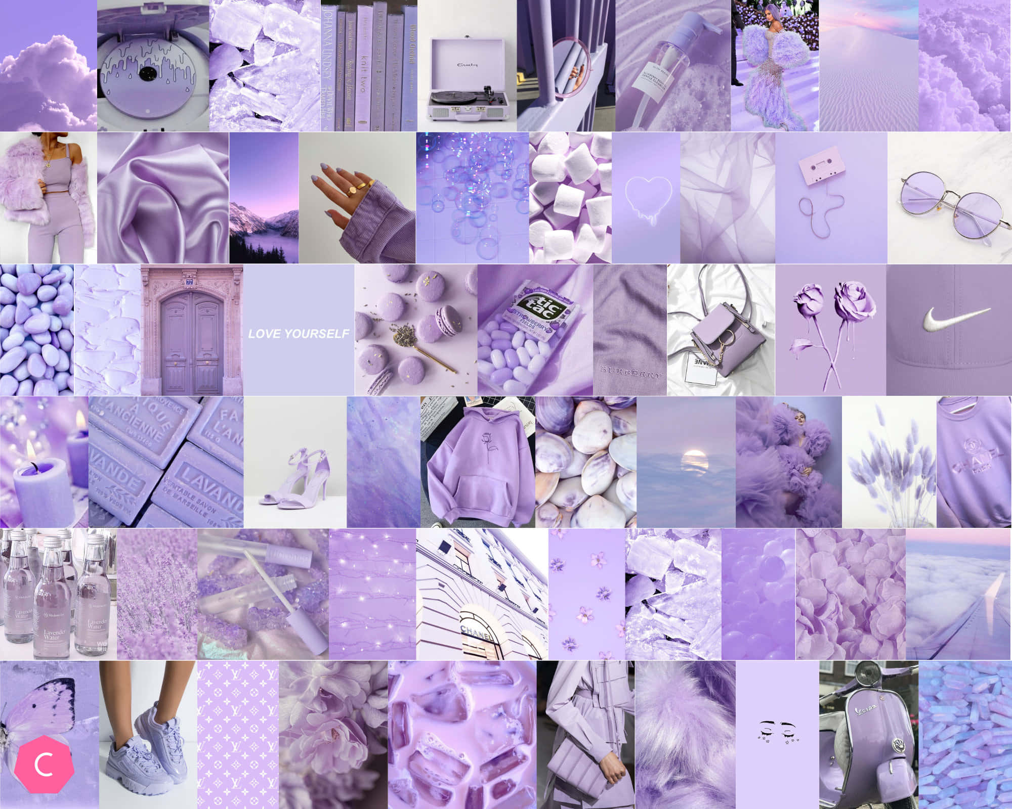 Purple Aesthetic Collage, lavender-themed, soft pastel tones, Full HD Desktop Wallpaper