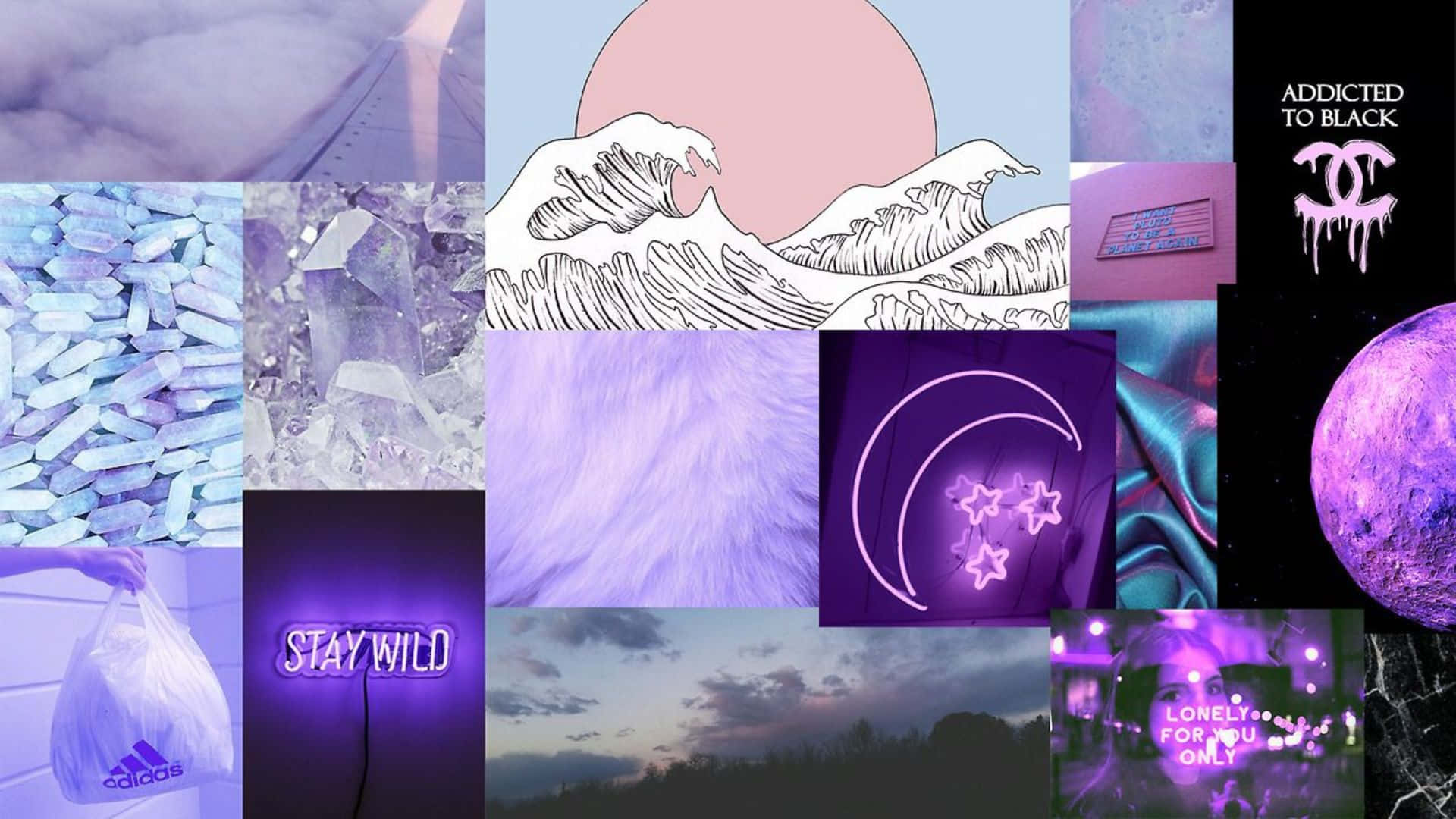 purple aesthetic collage, neon signs, crystals, Full HD Desktop Wallpaper