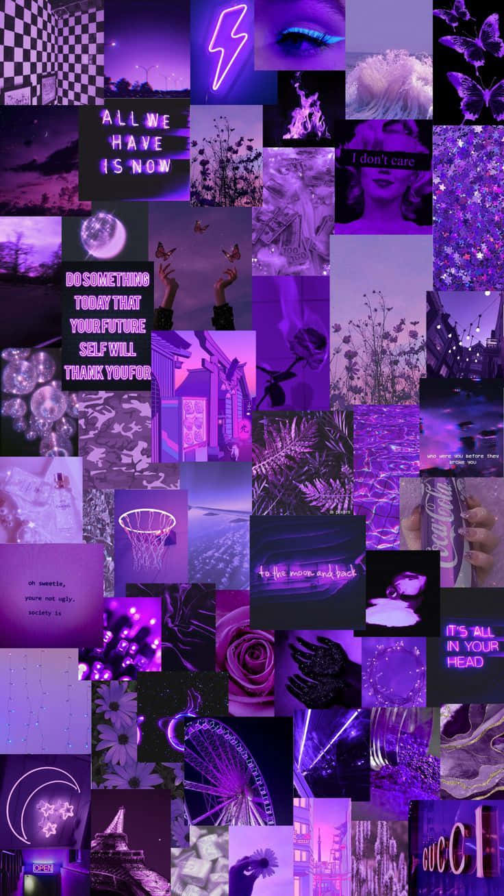 purple collage, neon signs, butterflies, HD Phone Wallpaper