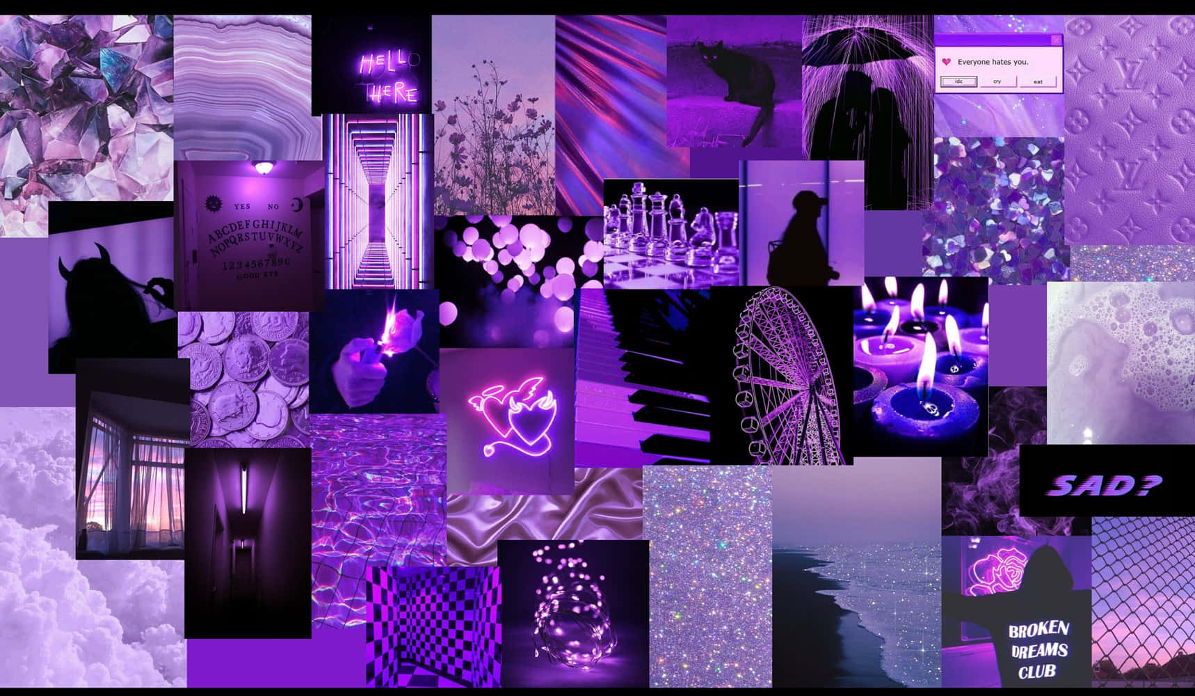 purple aesthetic collage, neon signs, candles, HD Desktop Wallpaper