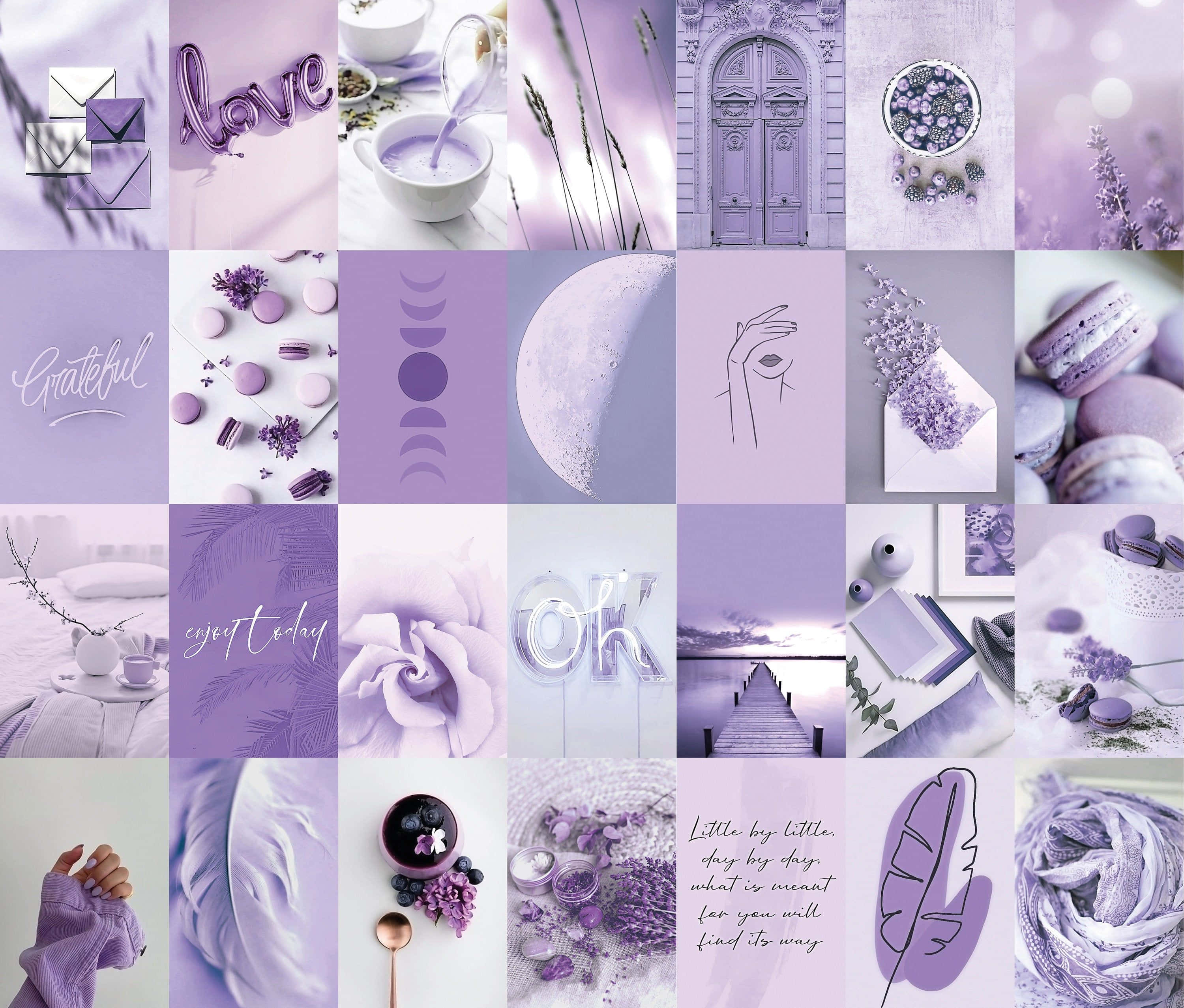 Purple Aesthetic Collage, soft lavender, macarons, 2K Desktop Wallpaper