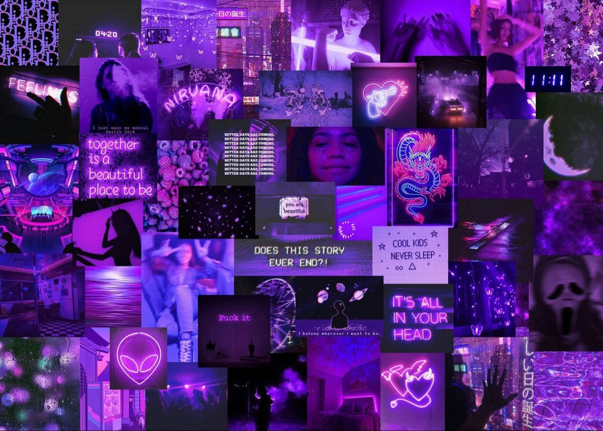 Electric Purple Aesthetic Collage, pop culture moments, quotes, SD Desktop Wallpaper