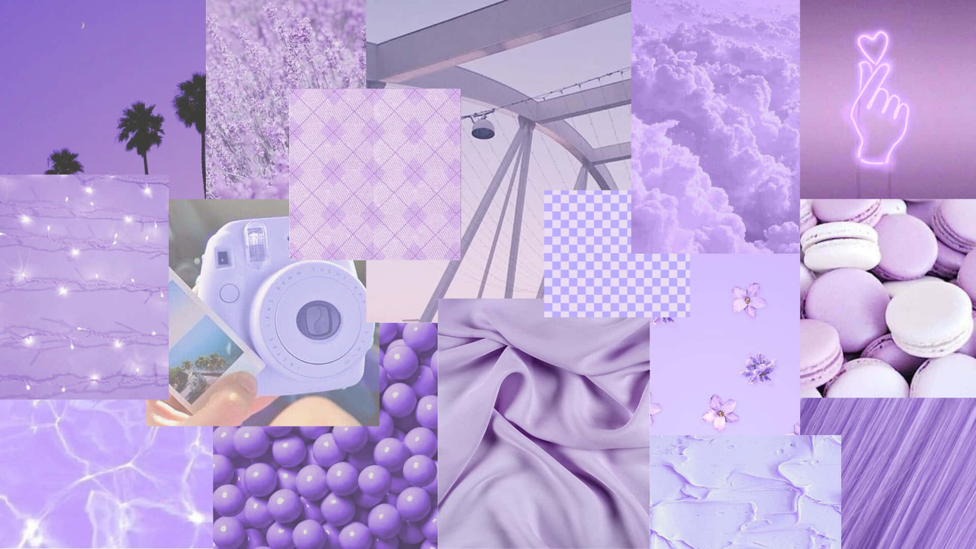 lavender, palm trees, macarons, Full HD Desktop Wallpaper