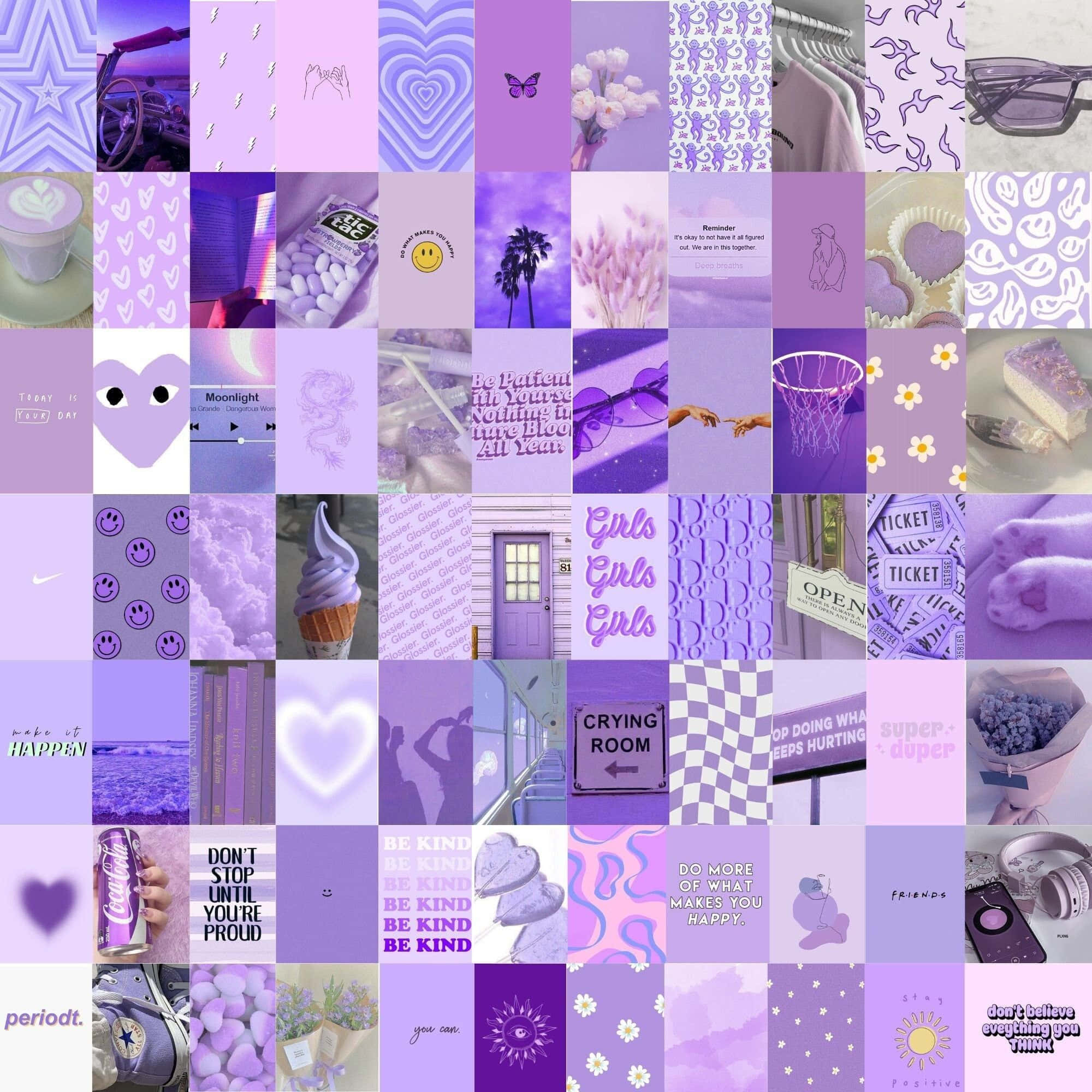 Purple Aesthetic Collage, pastel shades, hearts, Full HD Desktop Wallpaper