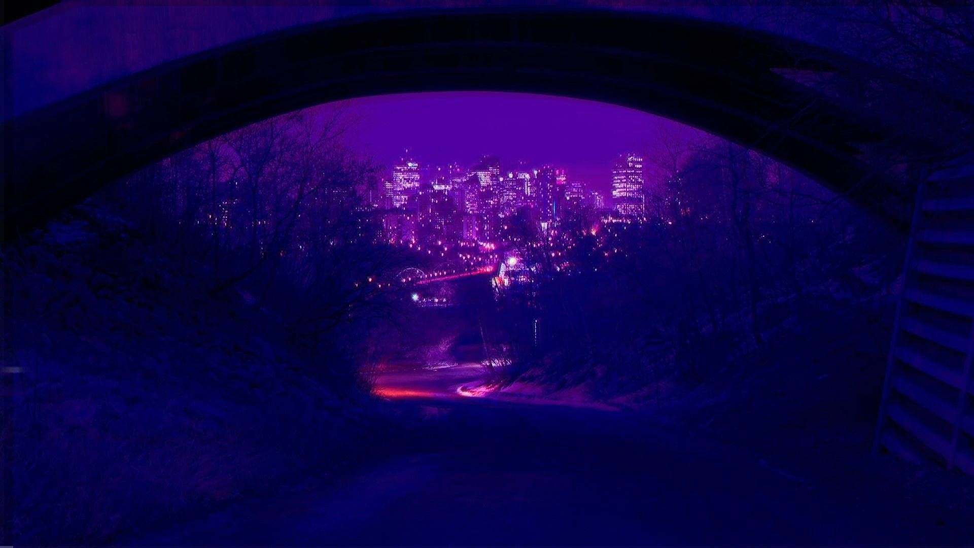 Purple Aesthetic iPhone, tunnel, cityscape, Full HD Desktop Wallpaper