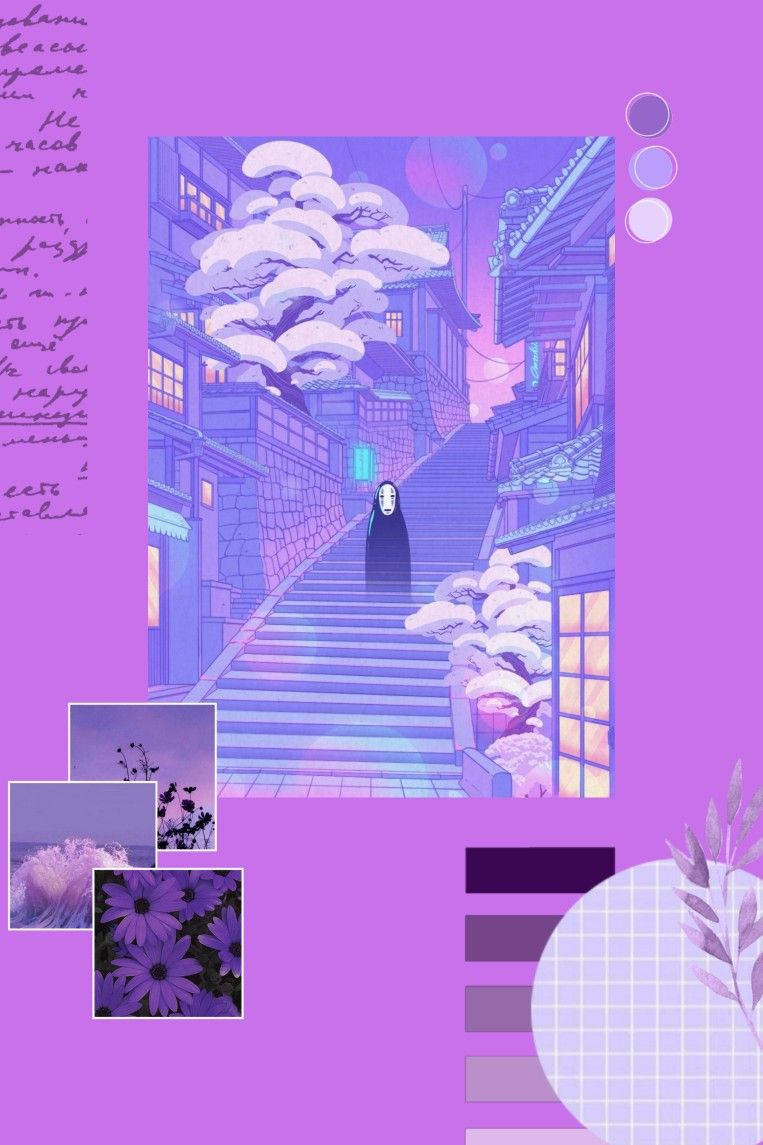 kawaii purple no face aesthetic, glowing purple staircase, dreamlike, SD Phone Wallpaper