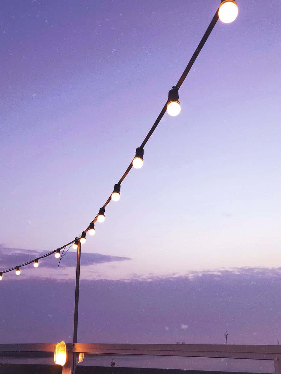 vintage purple, street lamp, string lights, SD Phone Wallpaper
