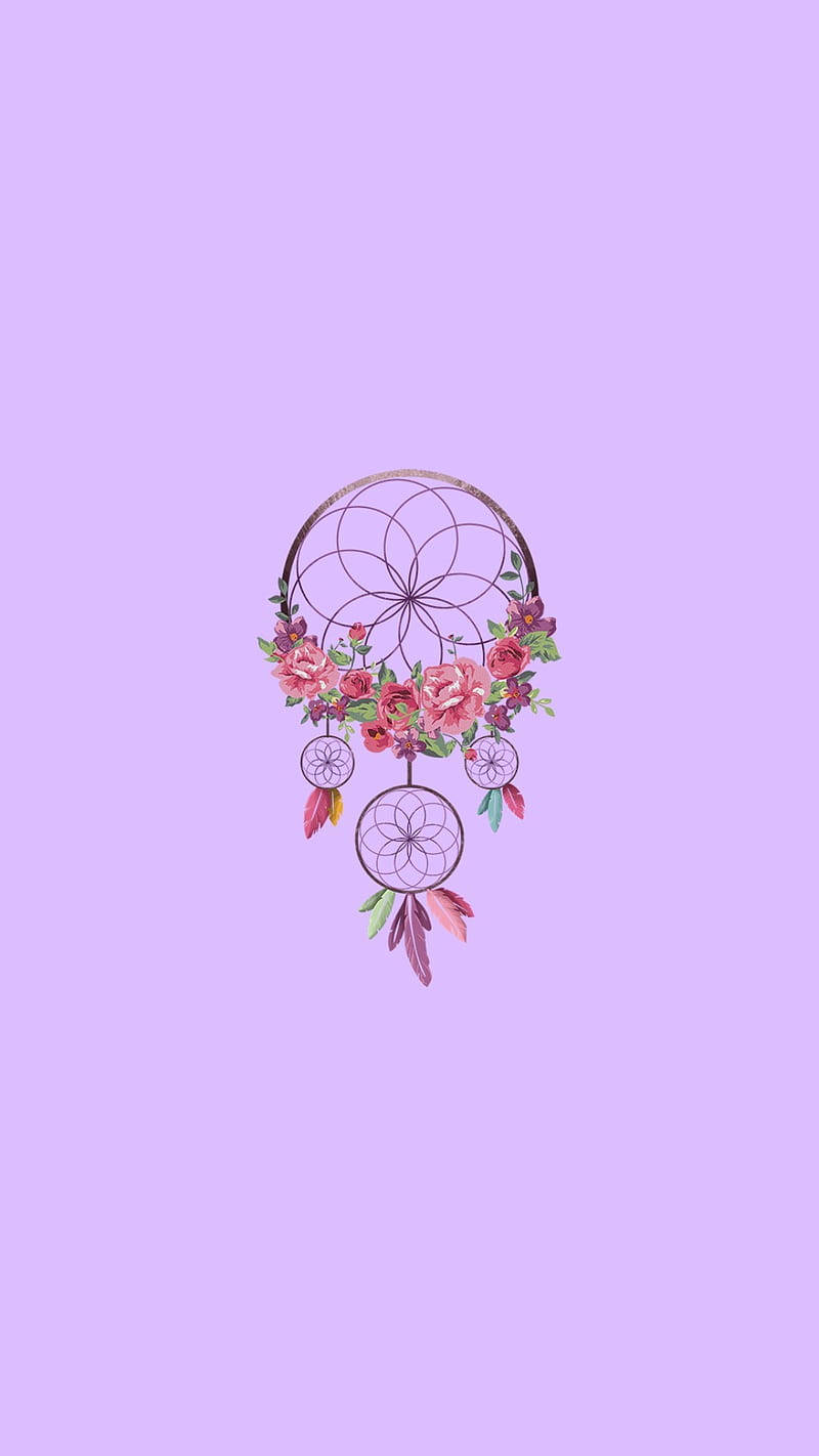 kawaii purple dreamcatcher, pink roses, colorful feathers, HD Phone Wallpaper