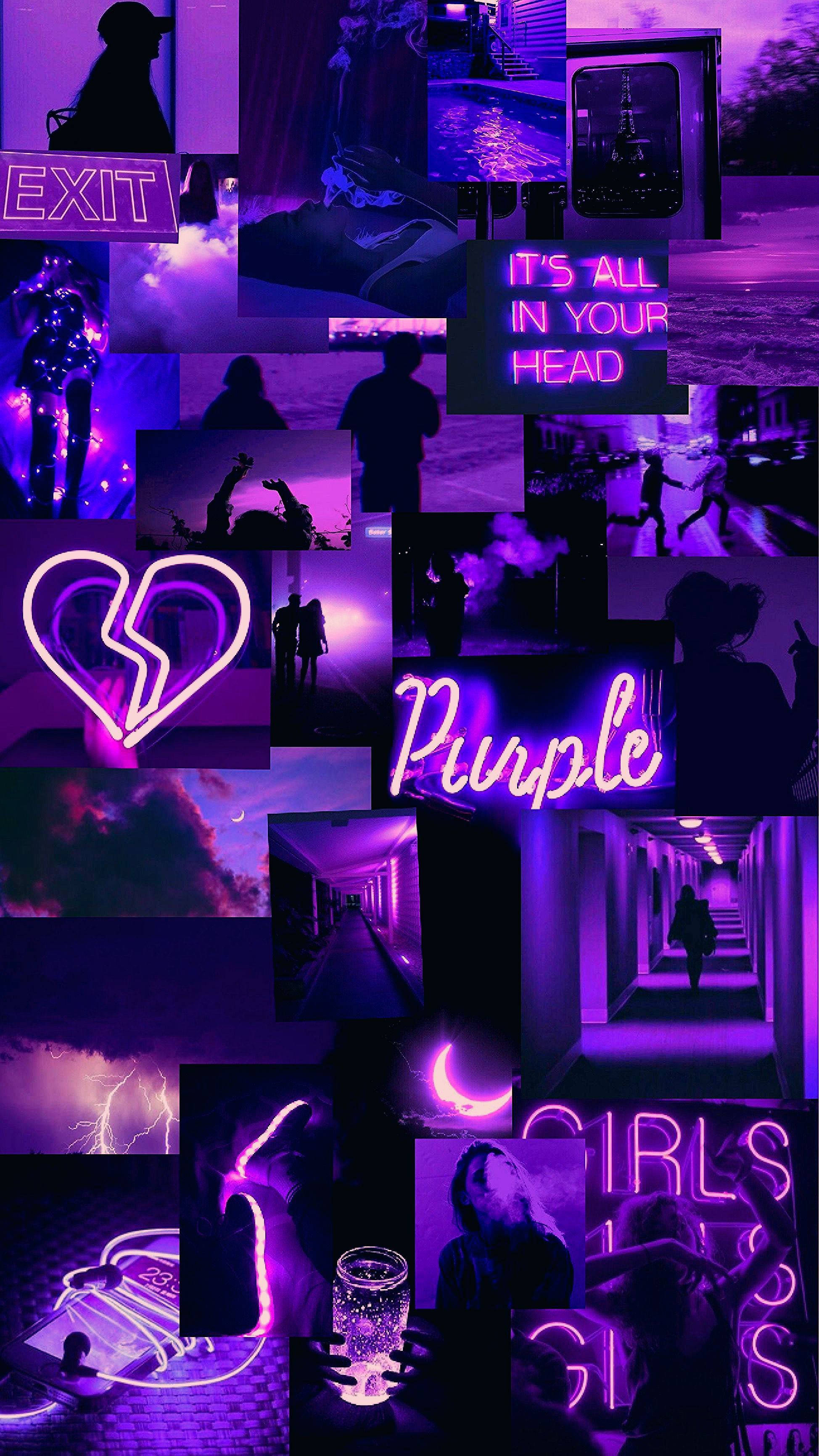 purple aesthetic, neon signs, silhouettes, 2K Phone Wallpaper