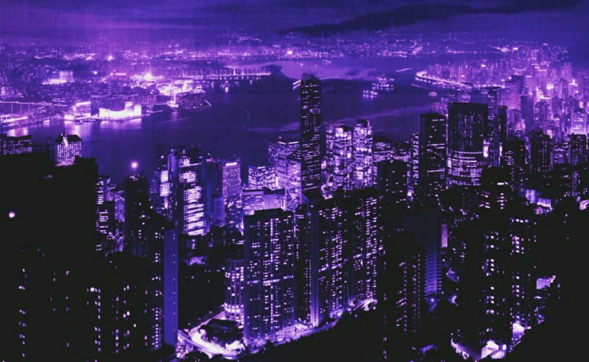 purple aesthetic, aerial view, cityscape, SD Desktop Wallpaper