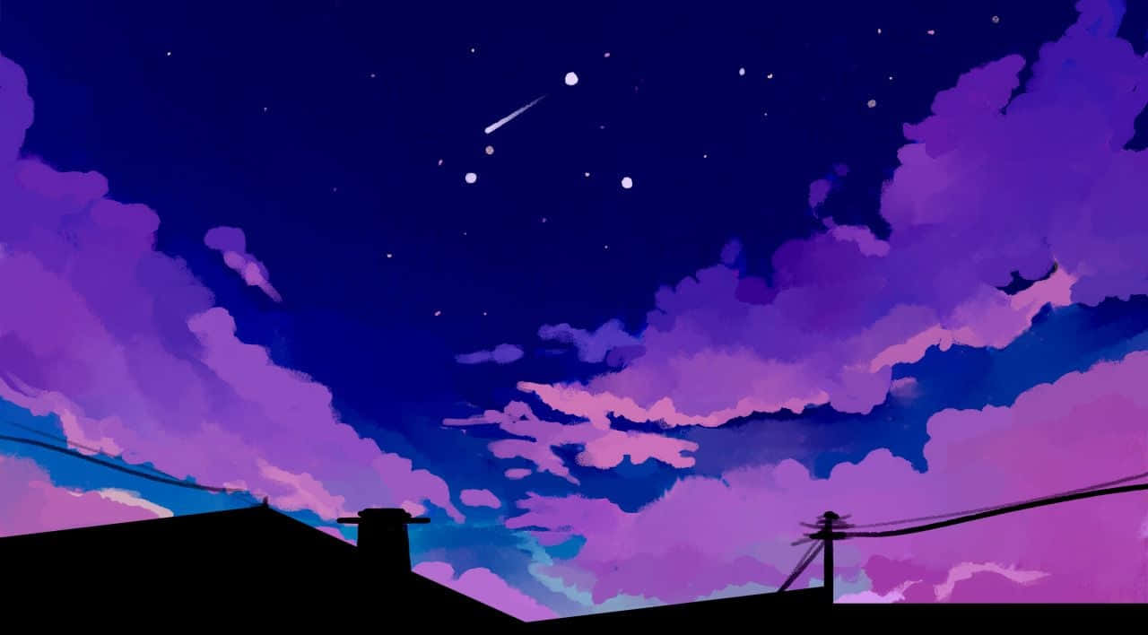purple aesthetic laptop, vibrant purple and blue night sky, stars, HD Desktop Wallpaper