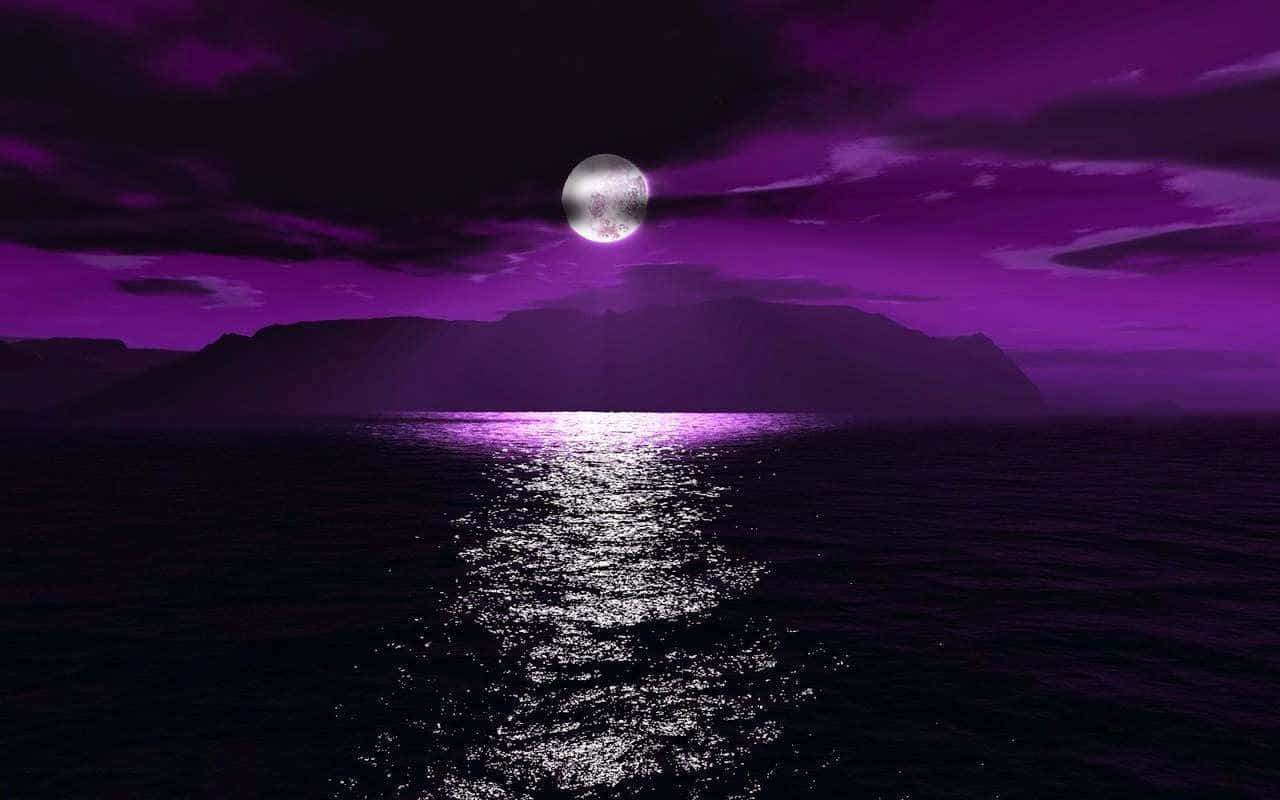 Full Moon, purple glow, dark ocean, HD Desktop Wallpaper