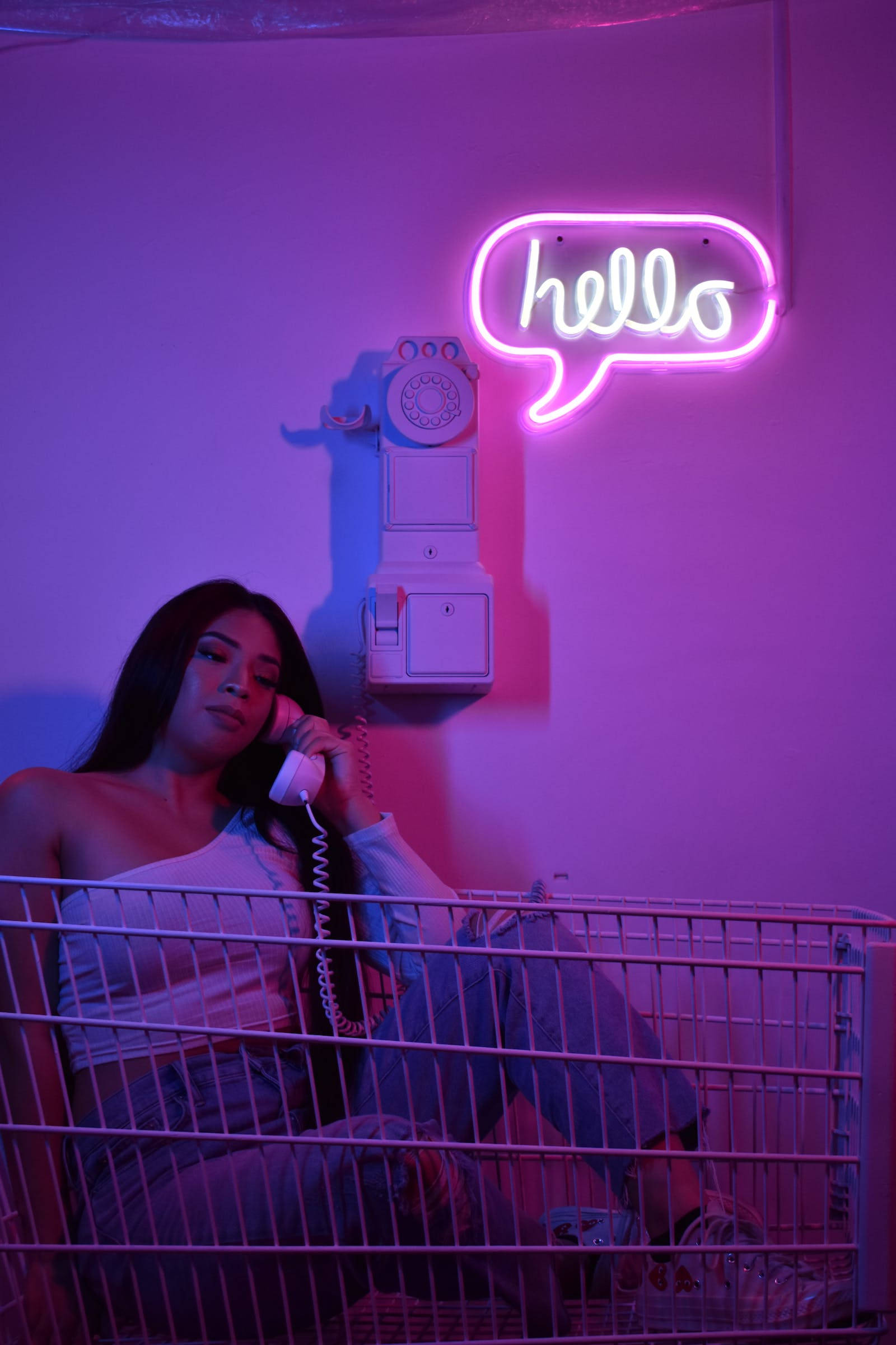 Purple Aesthetic Phone, retro telephone, purple neon light, Full HD Phone Wallpaper